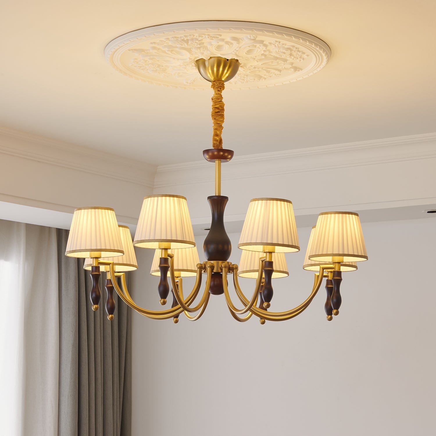 Lustra Chandelier Floral Shades and Walnut - Letslighting