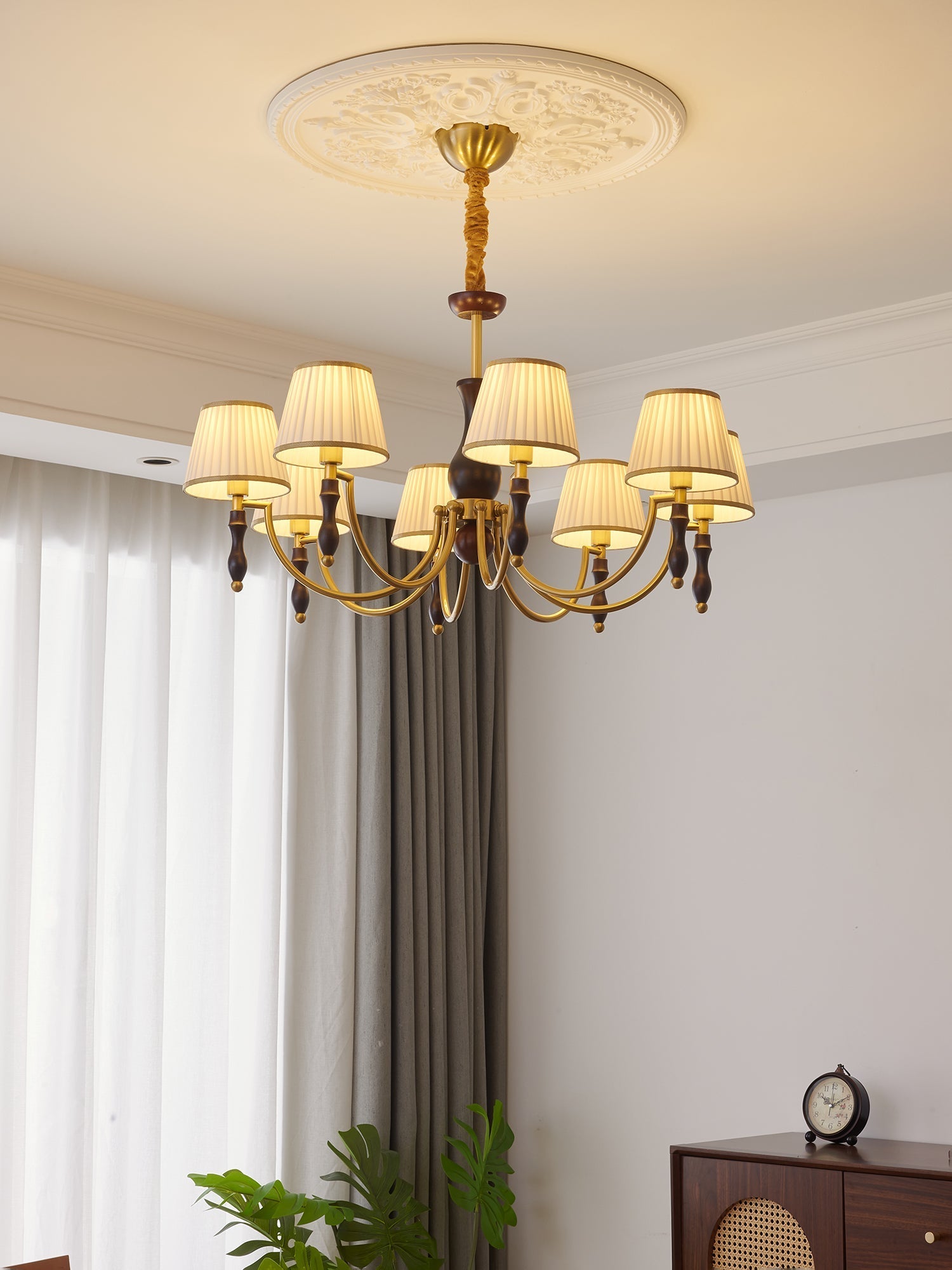 Lustra Chandelier Floral Shades and Walnut - Letslighting