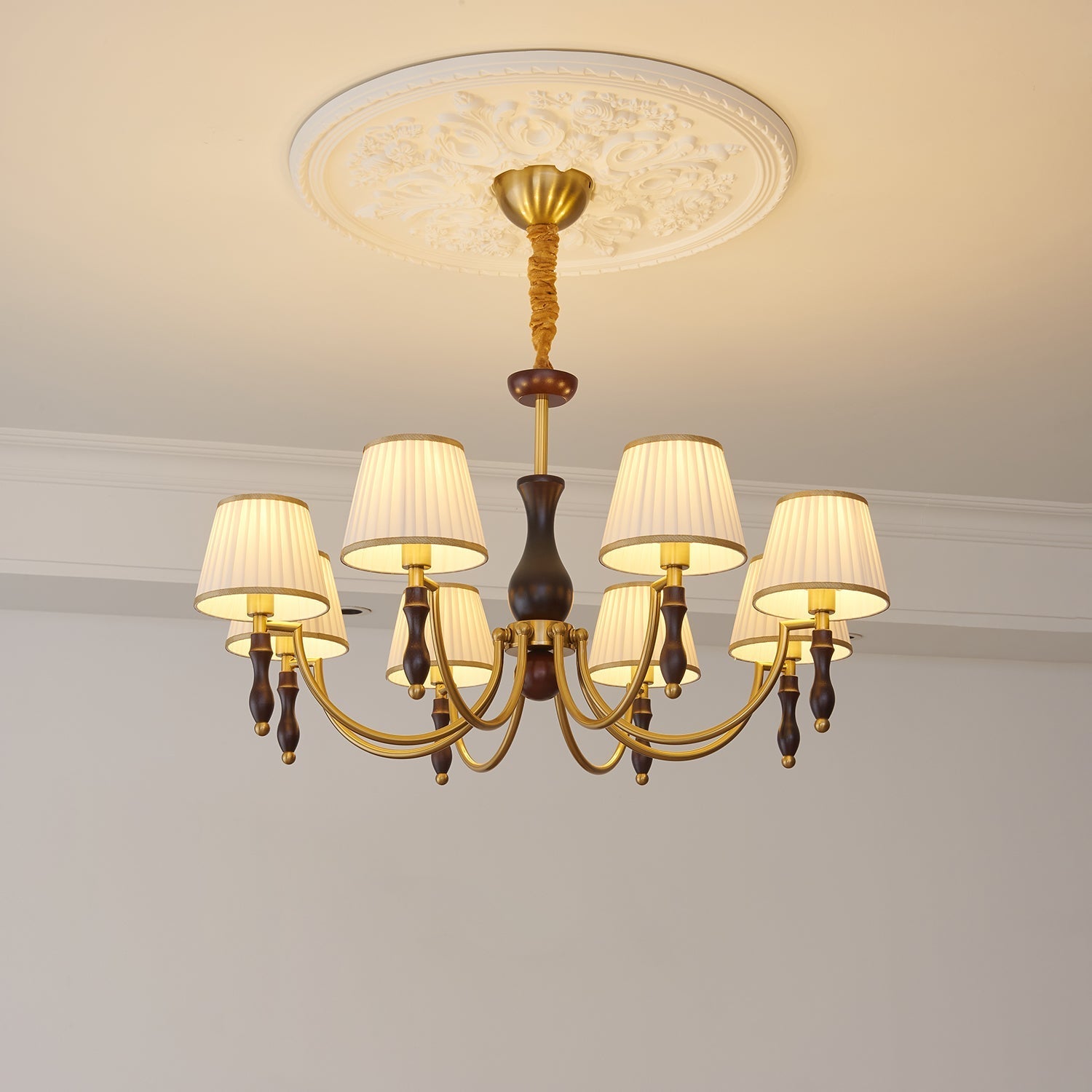 Lustra Chandelier Floral Shades and Walnut - Letslighting