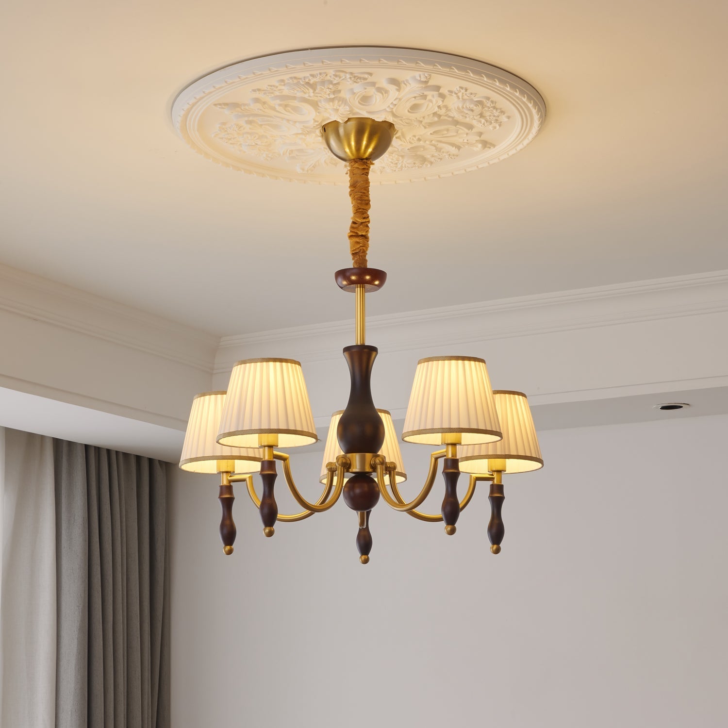 Lustra Chandelier Floral Shades and Walnut - Letslighting