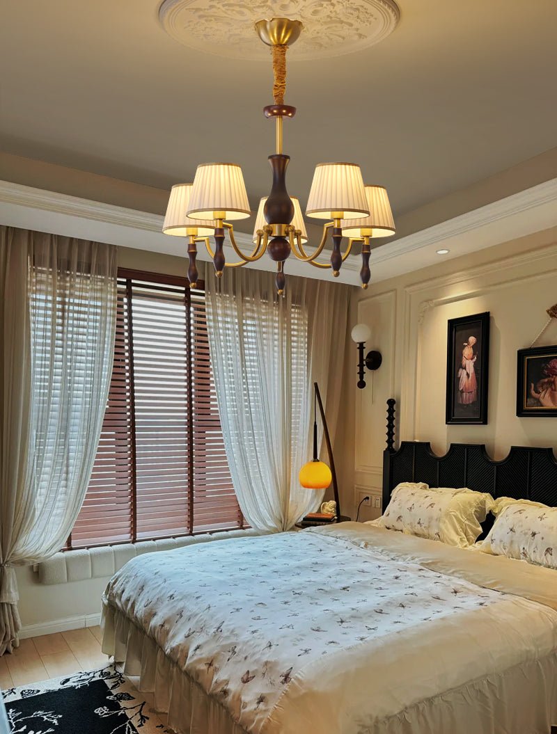 Lustra Chandelier Floral Shades and Walnut - Letslighting