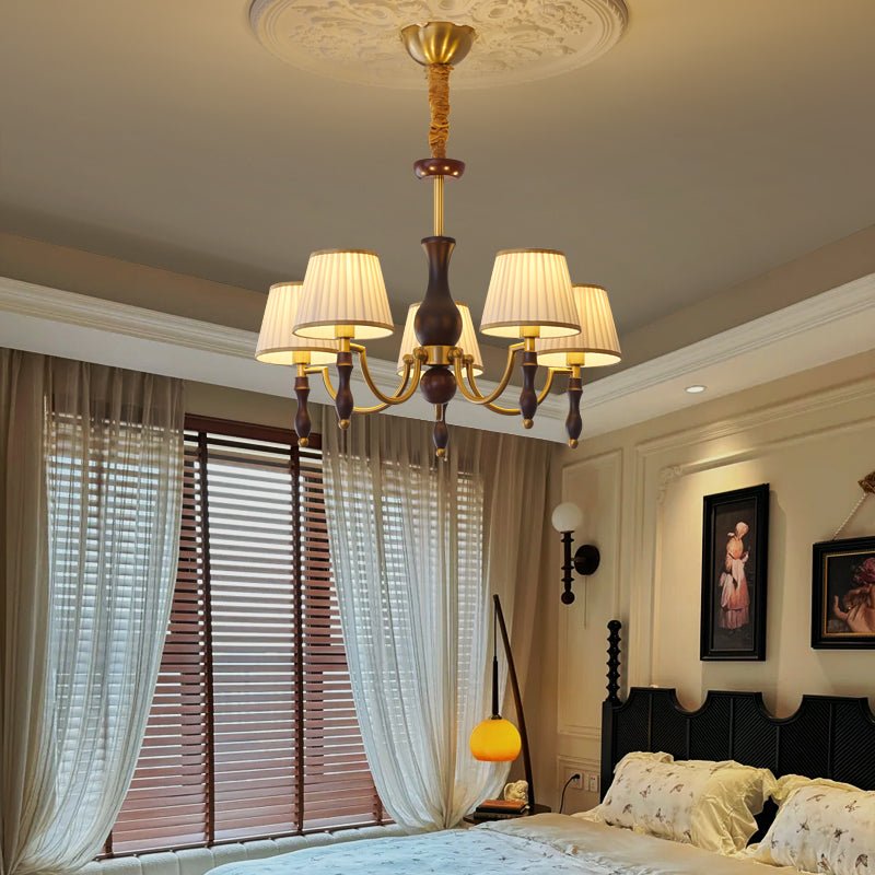Lustra Chandelier Floral Shades and Walnut - Letslighting
