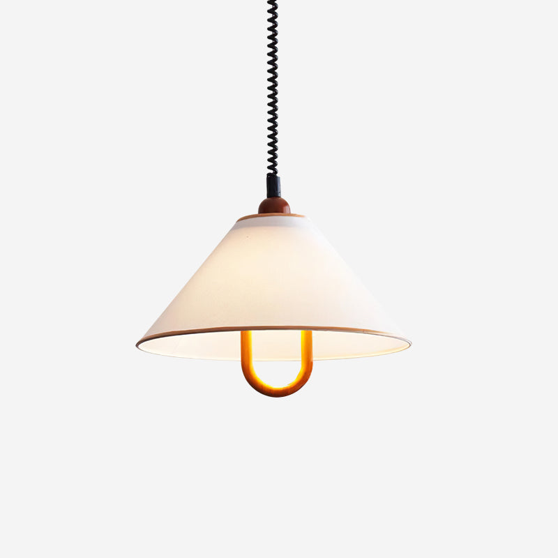 Makoto Pendant Lamp Fabric Cone Wooden Adjustable - Letslighting