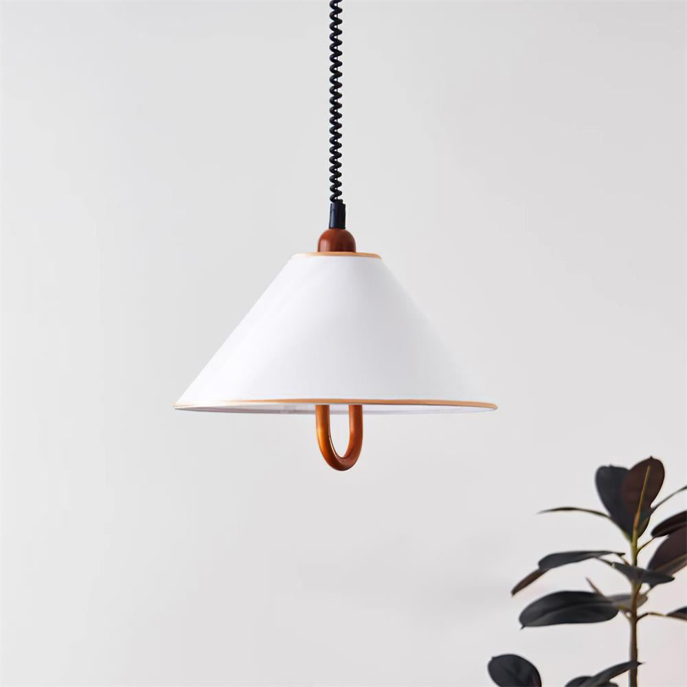 Makoto Pendant Lamp Fabric Cone Wooden Adjustable - Letslighting
