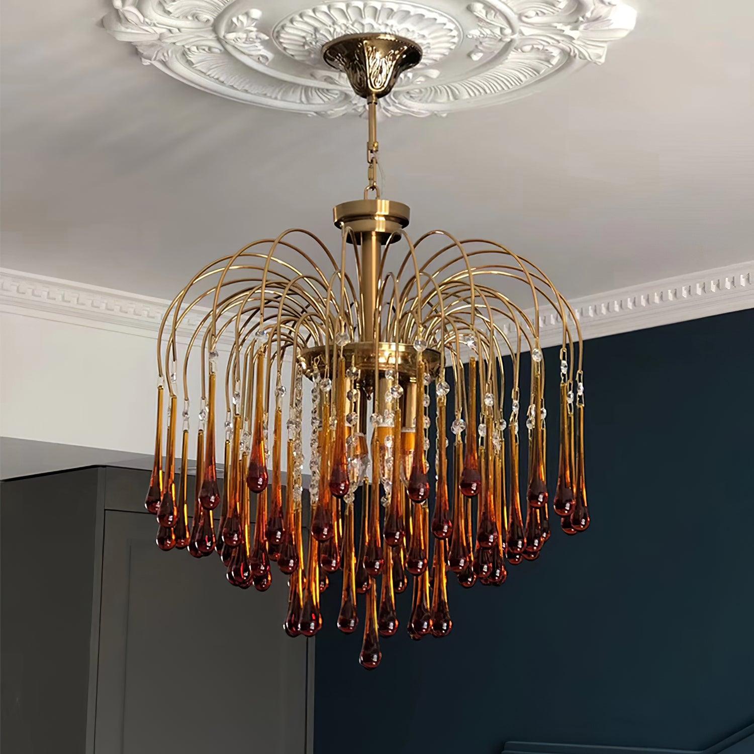 Lustra Chandelier Golden Arms and Crystal - Letslighting
