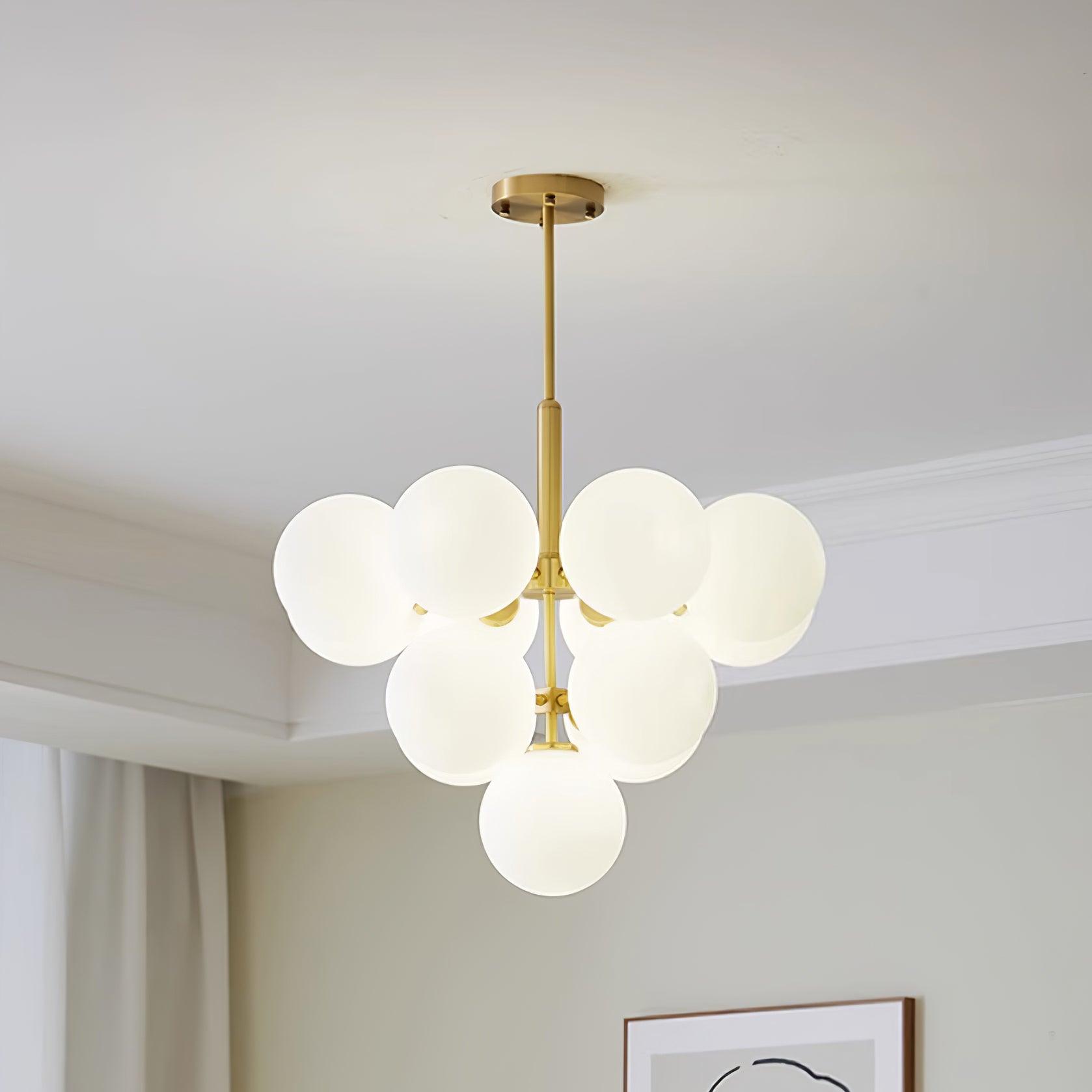 Chandelier Glass Globe Cluster Brass Frame Modern Minimalist Home - Letslighting