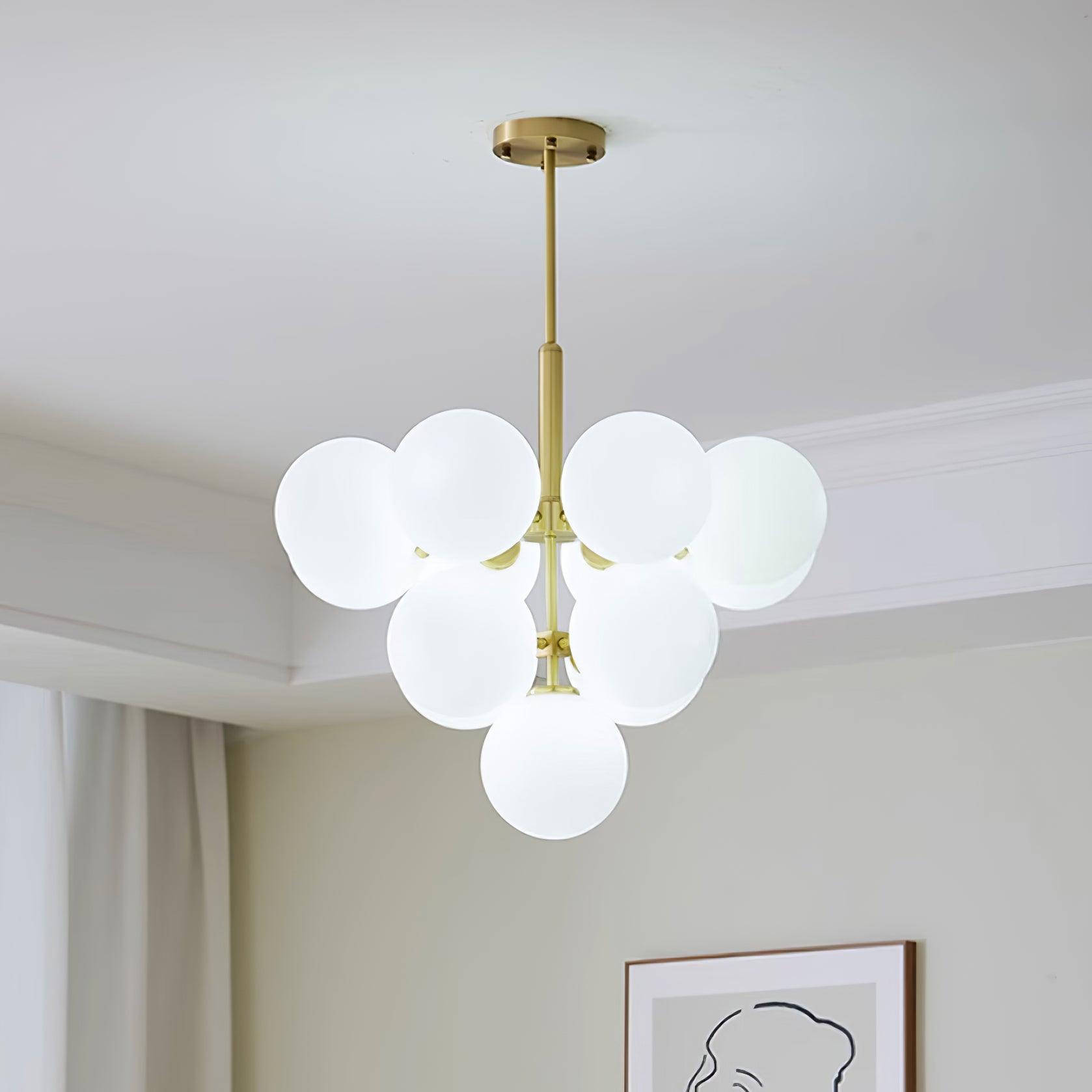 Chandelier Glass Globe Cluster Brass Frame Modern Minimalist Home - Letslighting