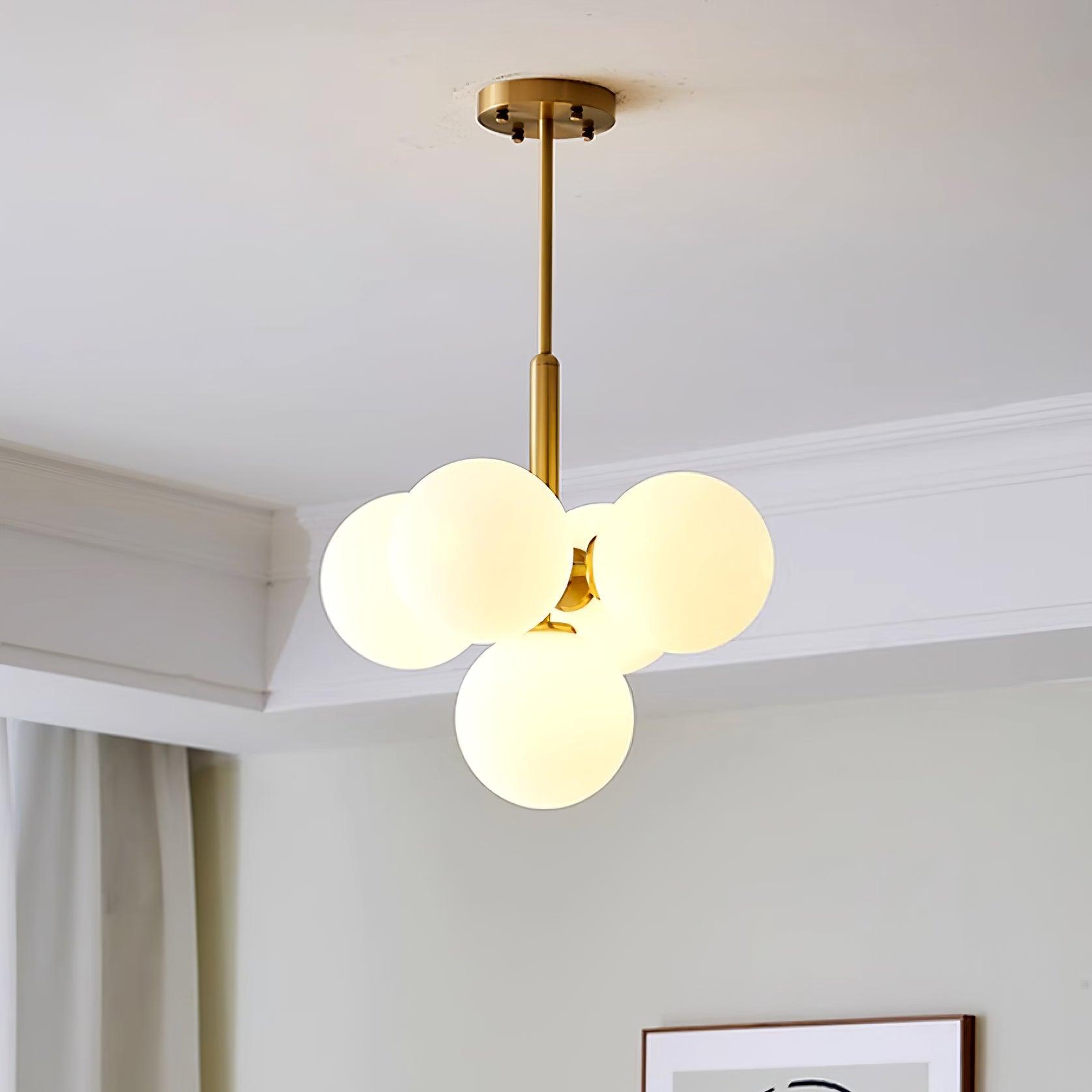 Chandelier Glass Globe Cluster Brass Frame Modern Minimalist Home - Letslighting