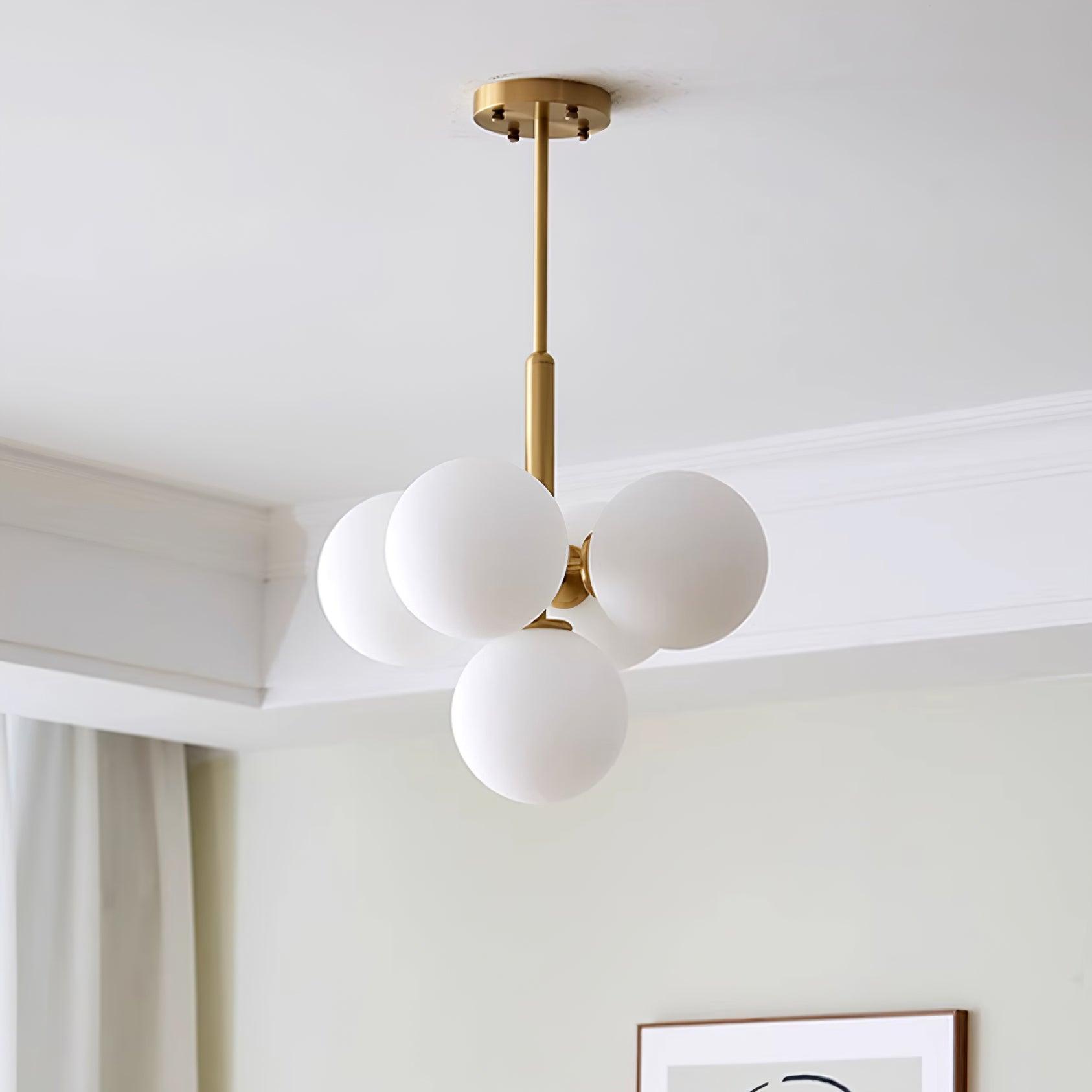 Chandelier Glass Globe Cluster Brass Frame Modern Minimalist Home - Letslighting