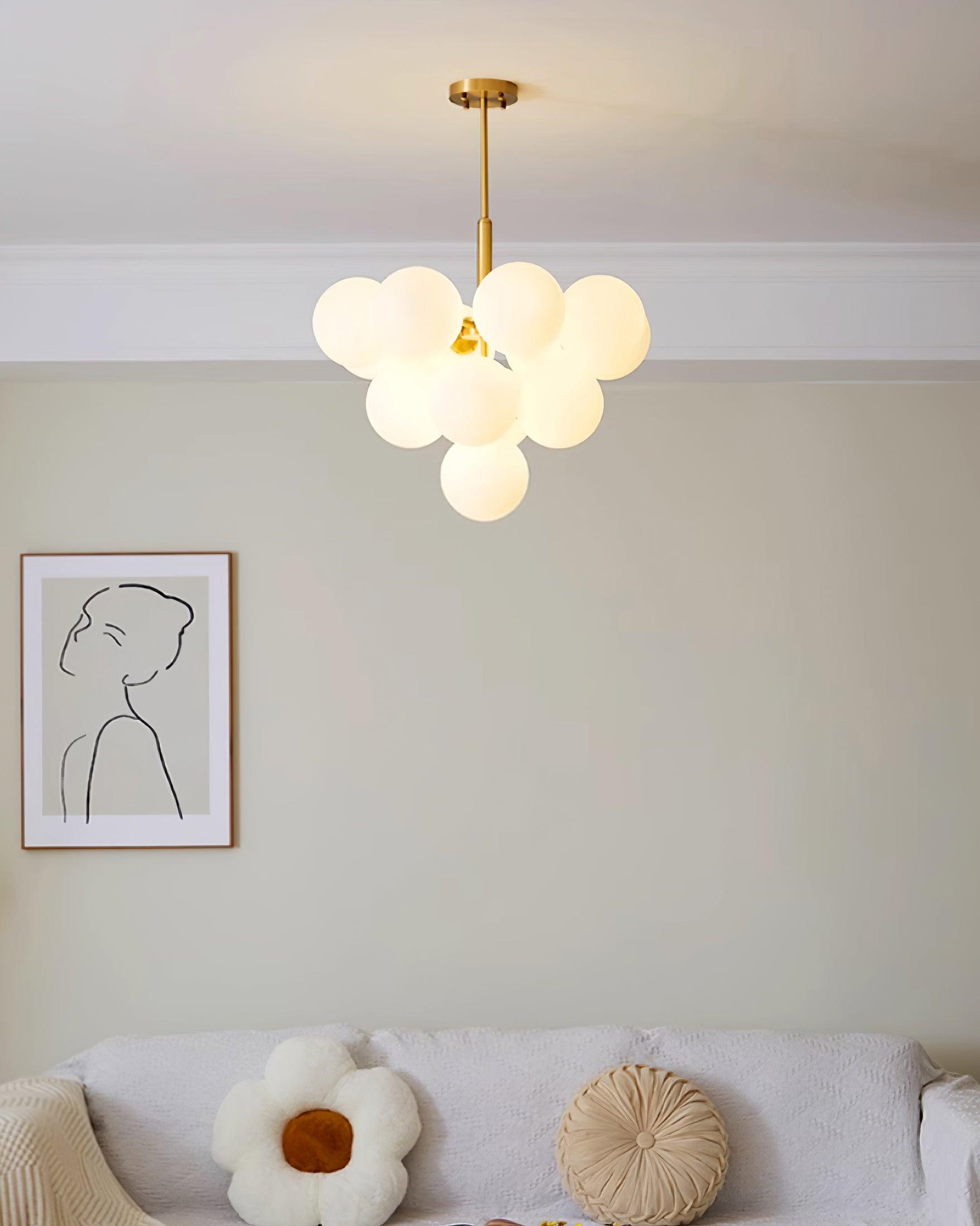 Chandelier Glass Globe Cluster Brass Frame Modern Minimalist Home - Letslighting