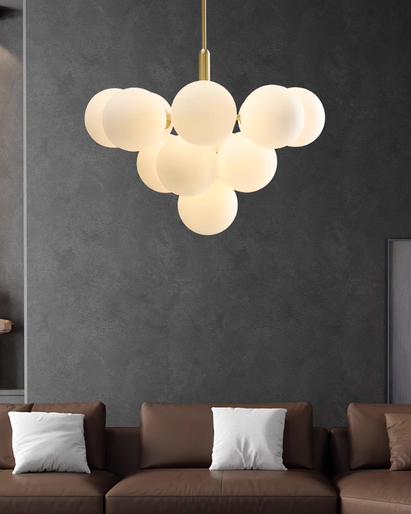 Chandelier Glass Globe Cluster Brass Frame Modern Minimalist Home - Letslighting
