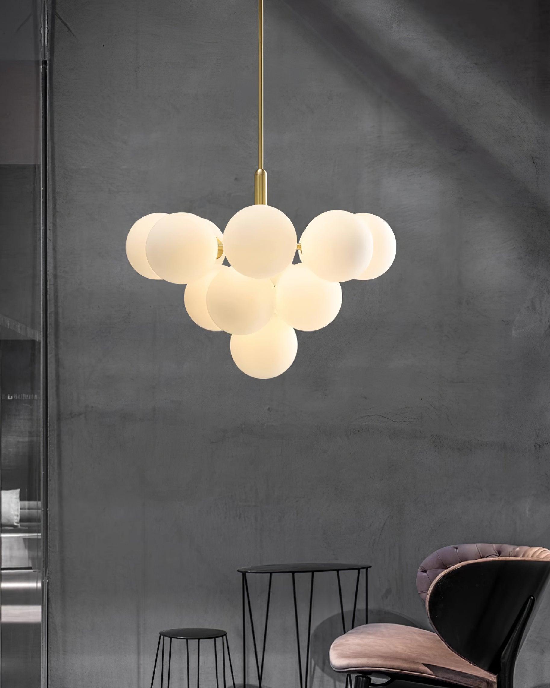 Chandelier Glass Globe Cluster Brass Frame Modern Minimalist Home - Letslighting