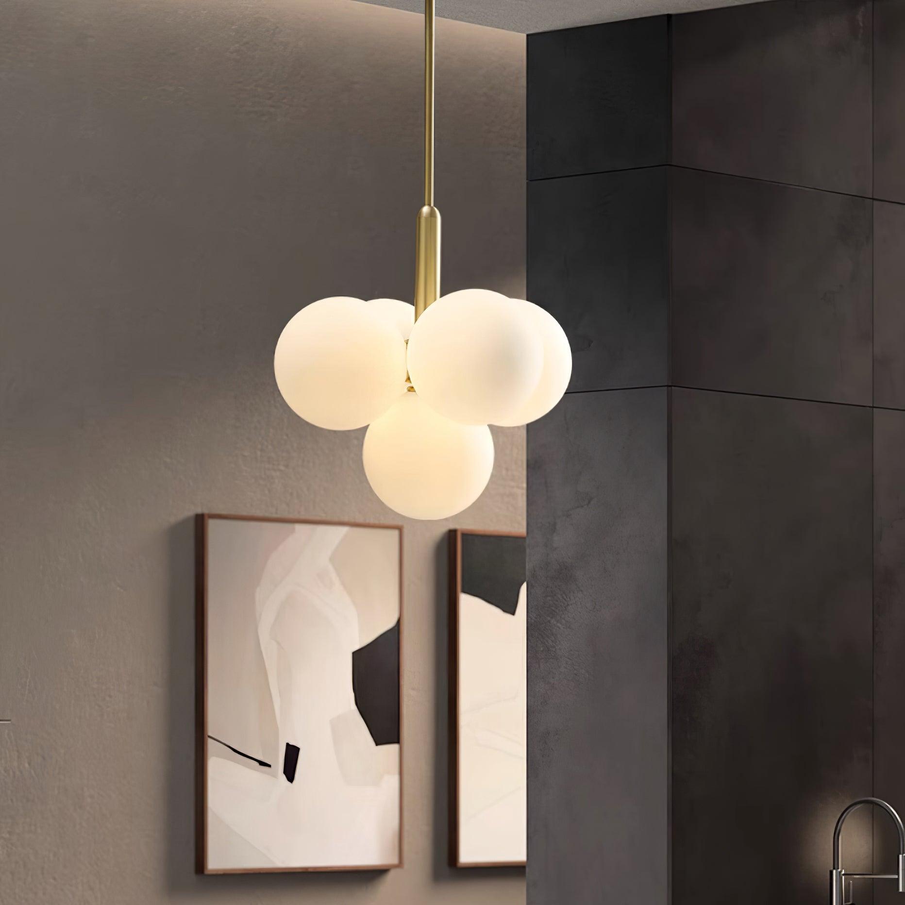 Chandelier Glass Globe Cluster Brass Frame Modern Minimalist Home - Letslighting