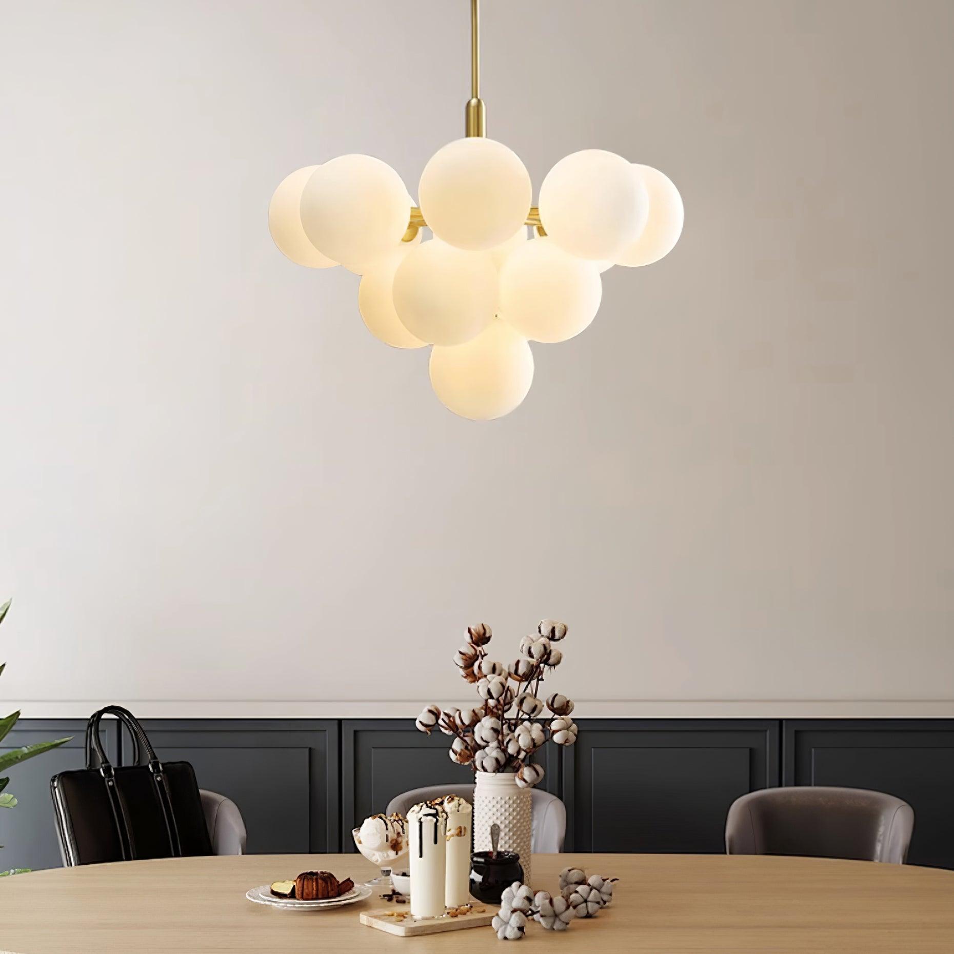 Chandelier Glass Globe Cluster Brass Frame Modern Minimalist Home - Letslighting