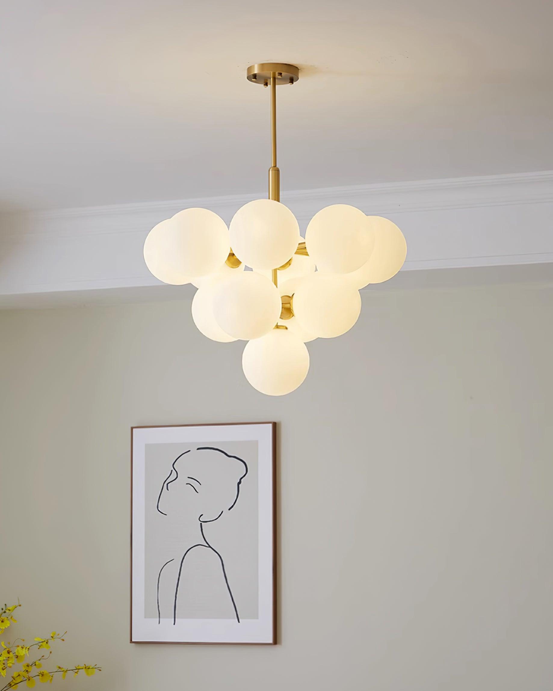 Chandelier Glass Globe Cluster Brass Frame Modern Minimalist Home - Letslighting