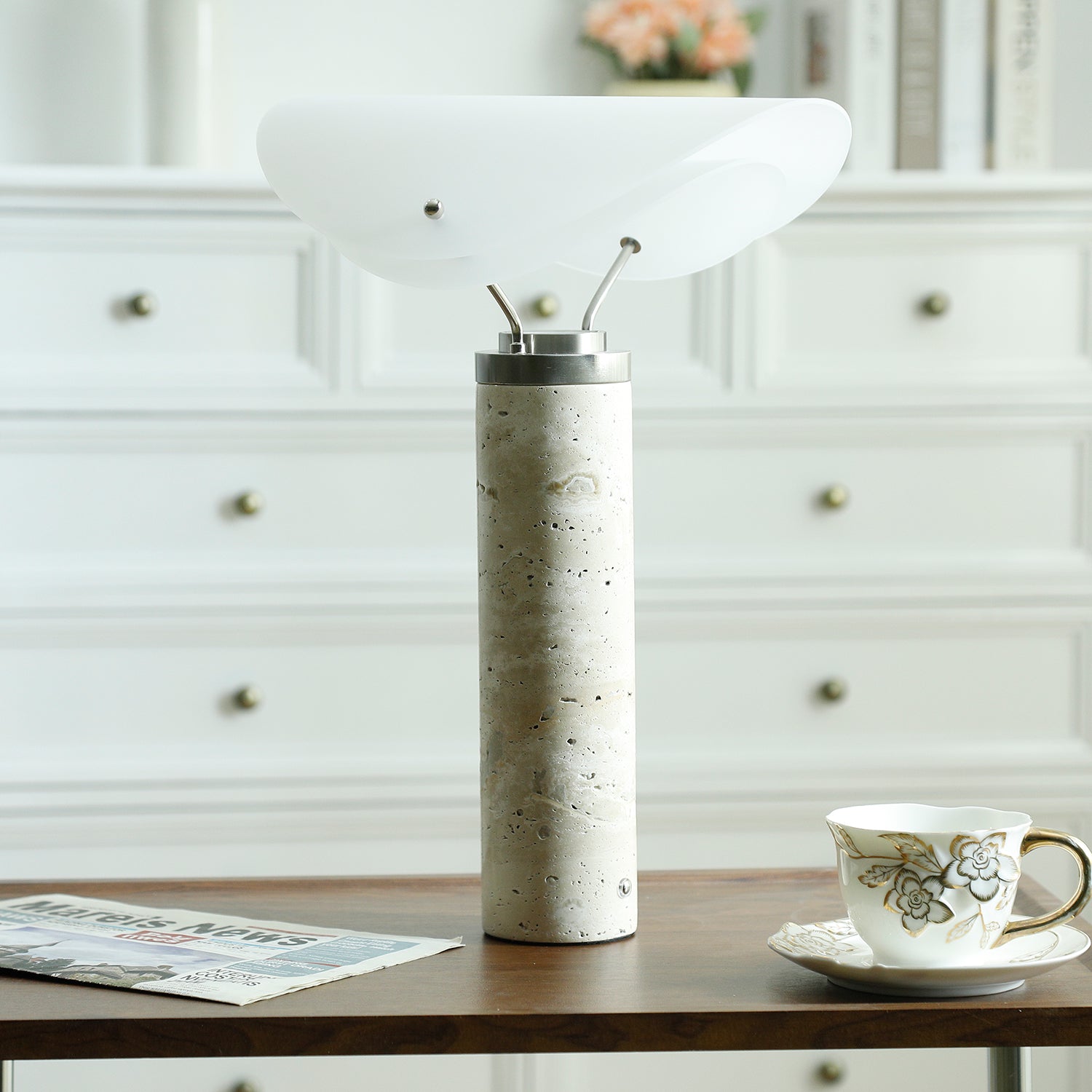 Inorielis Sculptural Travertine Table Lamp - Letslighting