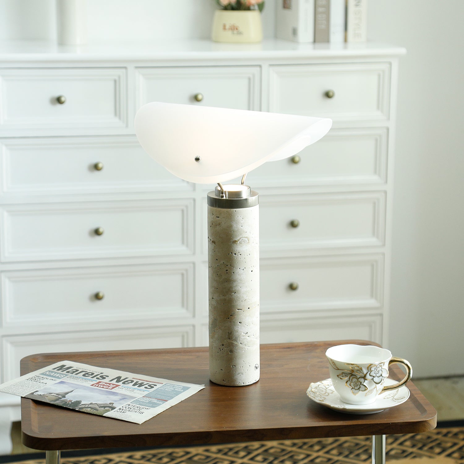 Inorielis Sculptural Travertine Table Lamp - Letslighting