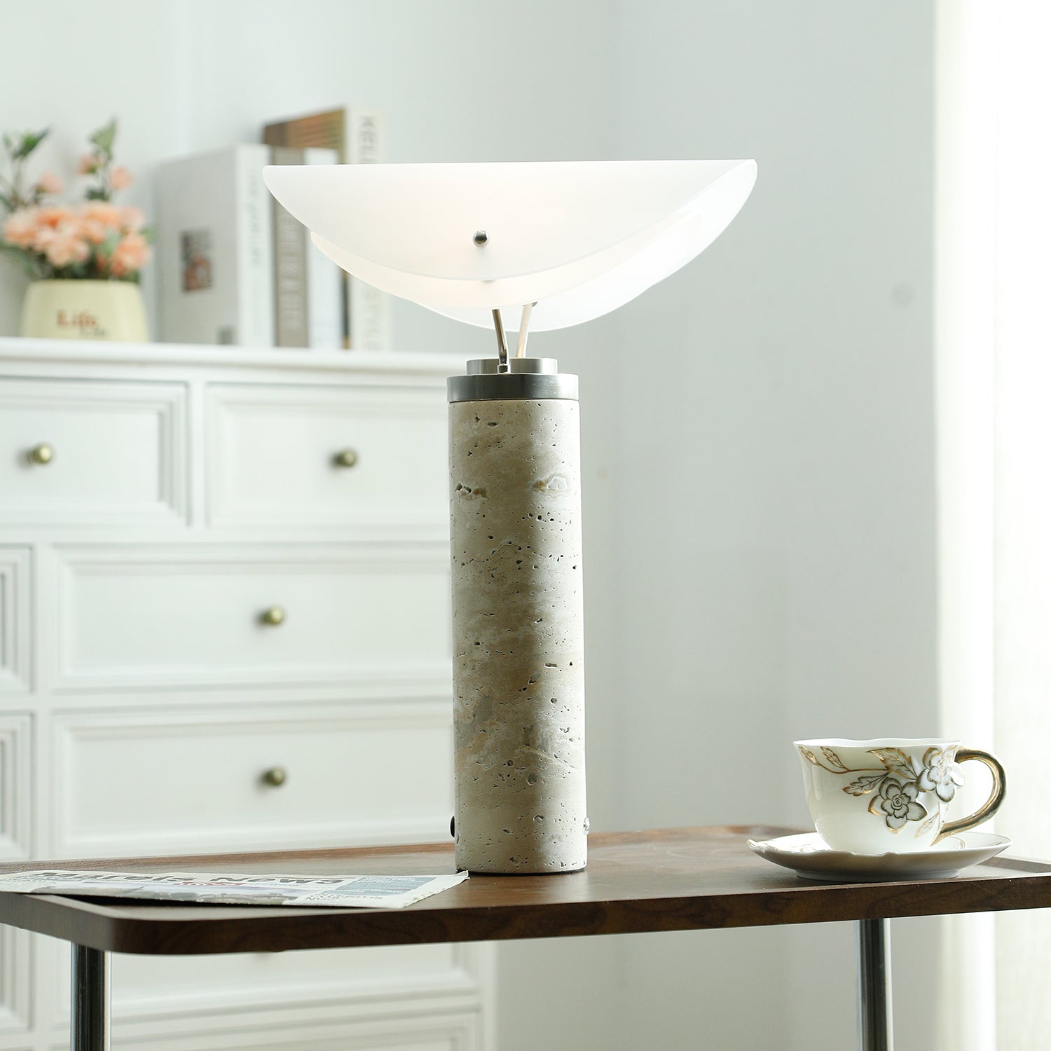 Inorielis Sculptural Travertine Table Lamp - Letslighting