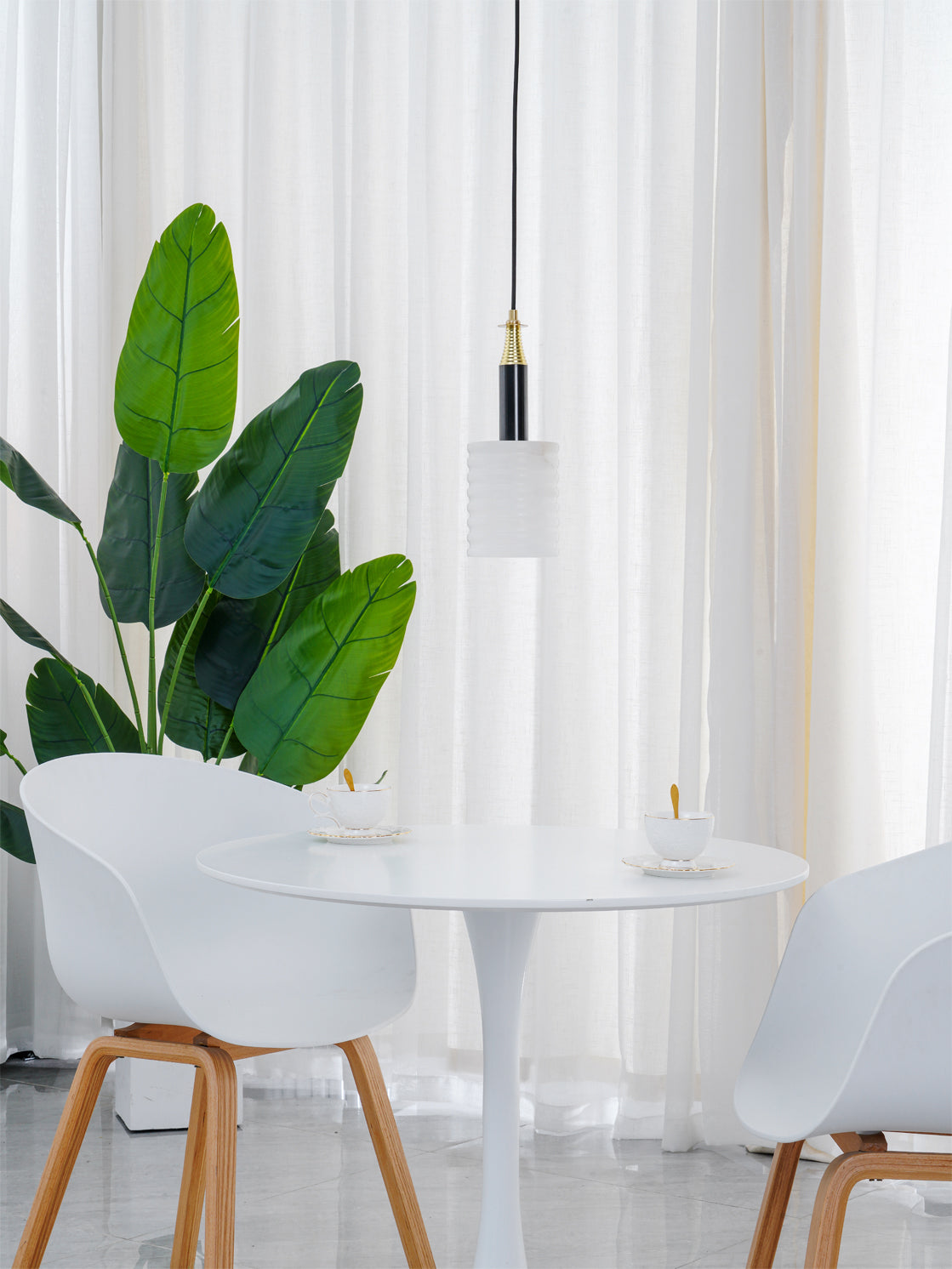 Alabaster Pendant Lamp Ribbed Cylinder - Letslighting