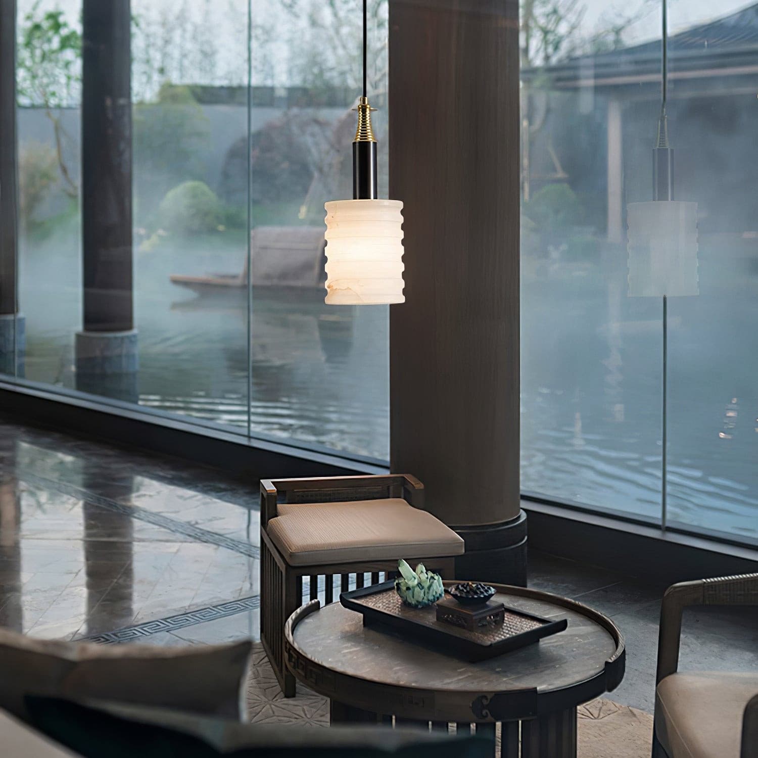 Alabaster Pendant Lamp Ribbed Cylinder - Letslighting