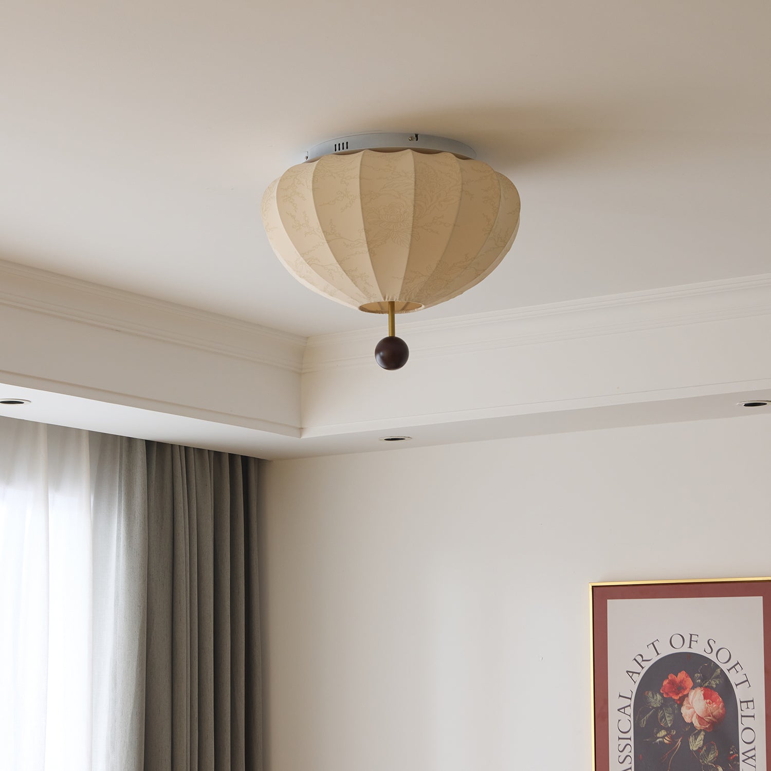 Lustra Ceiling Light Wood Fabric Lantern - Letslighting