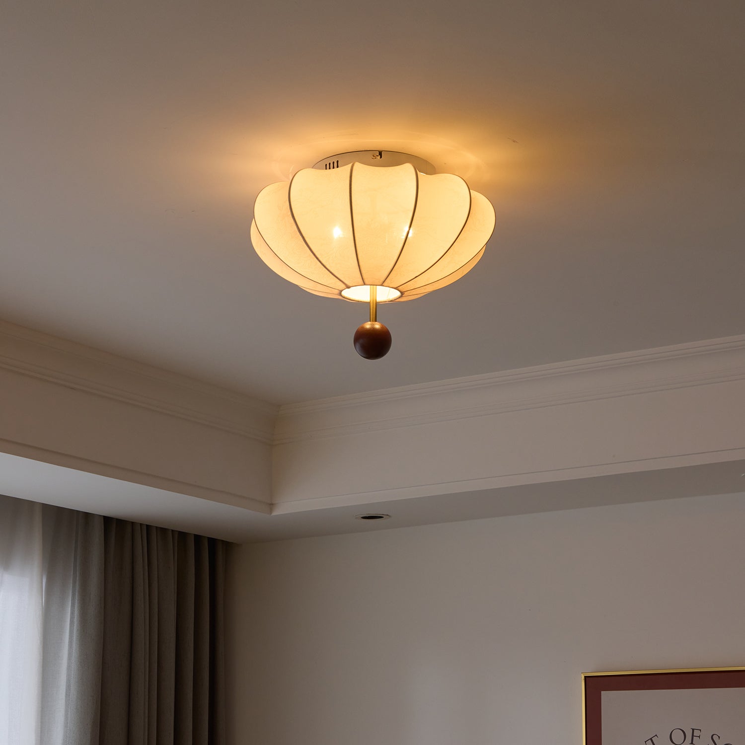 Lustra Ceiling Light Wood Fabric Lantern - Letslighting