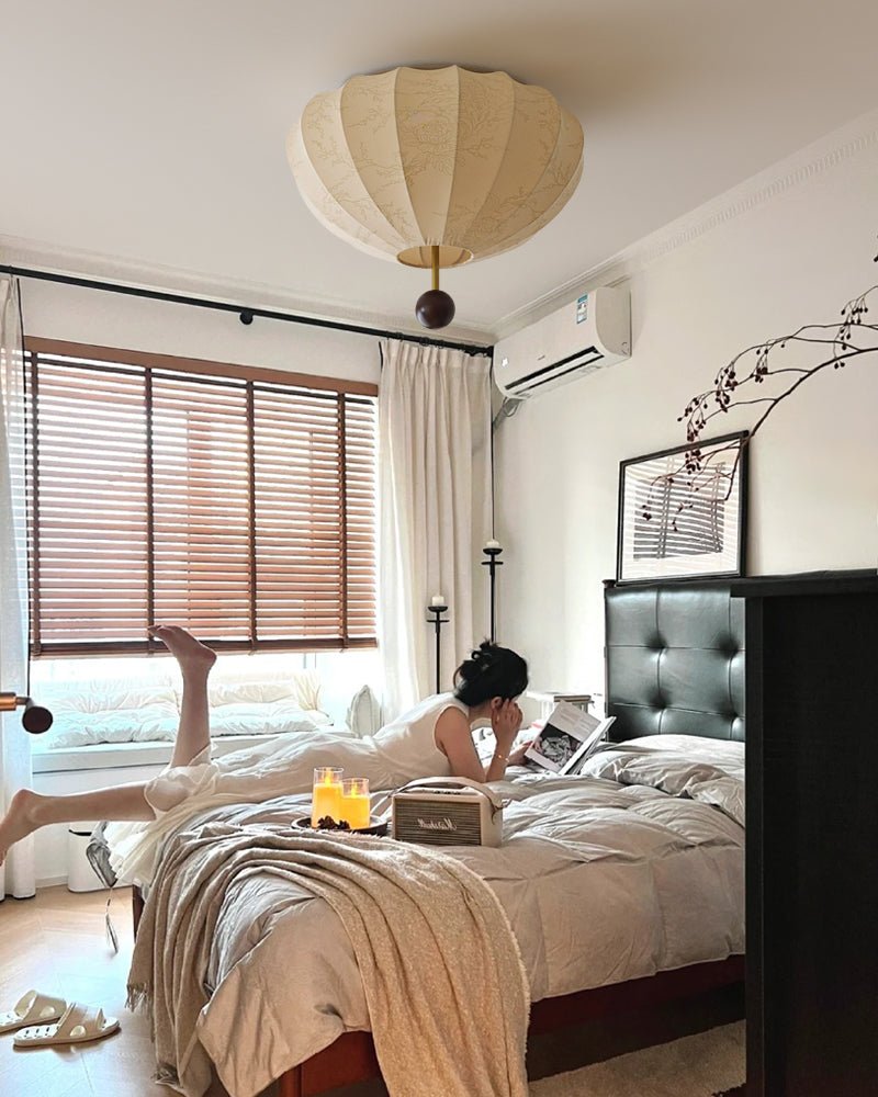 Lustra Ceiling Light Wood Fabric Lantern - Letslighting