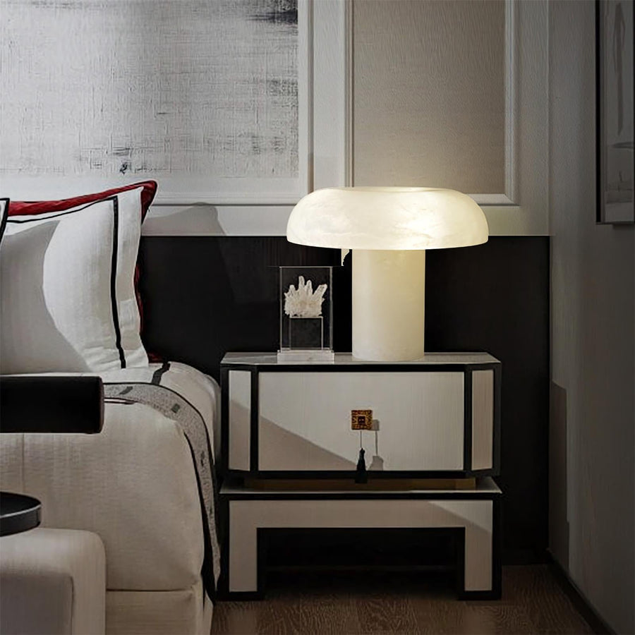 Table Lamp Alabaster Mushroom Shade Brass Base Sculptural Warm - Letslighting