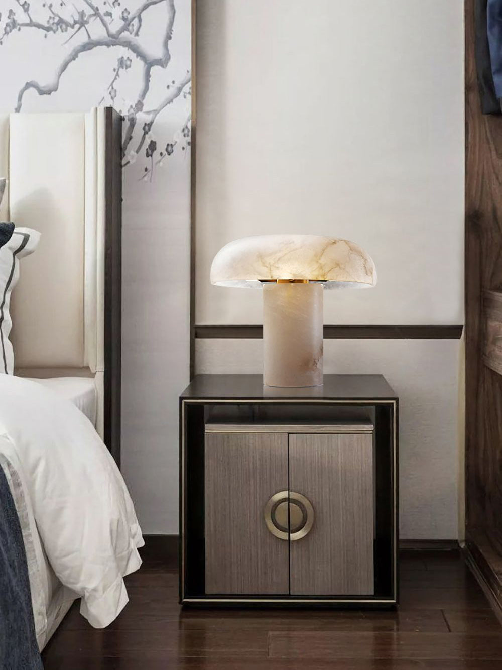 Table Lamp Alabaster Mushroom Shade Brass Base Sculptural Warm - Letslighting