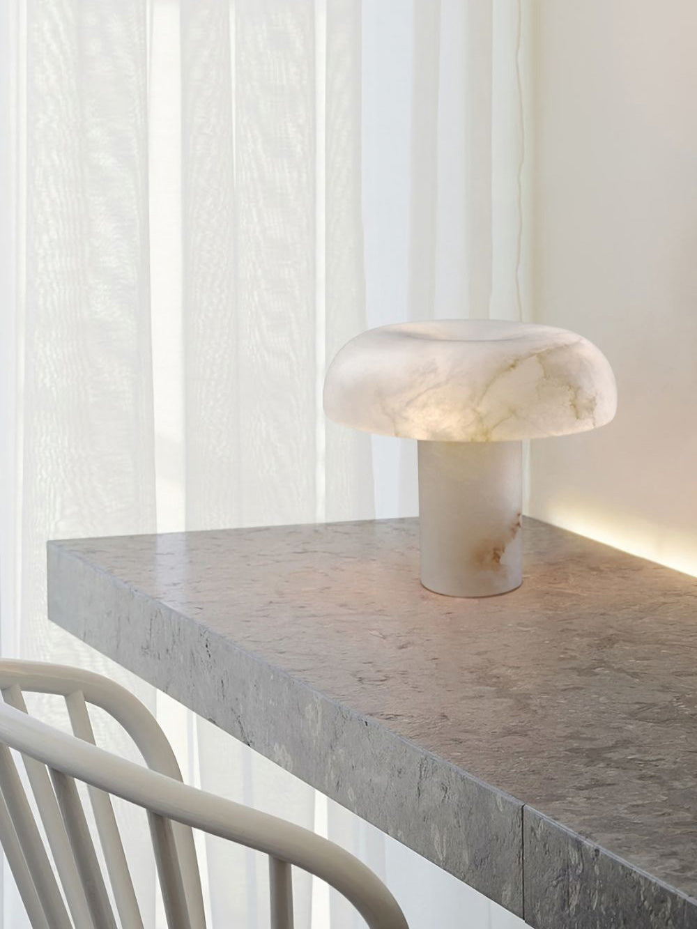 Table Lamp Alabaster Mushroom Shade Brass Base Sculptural Warm - Letslighting