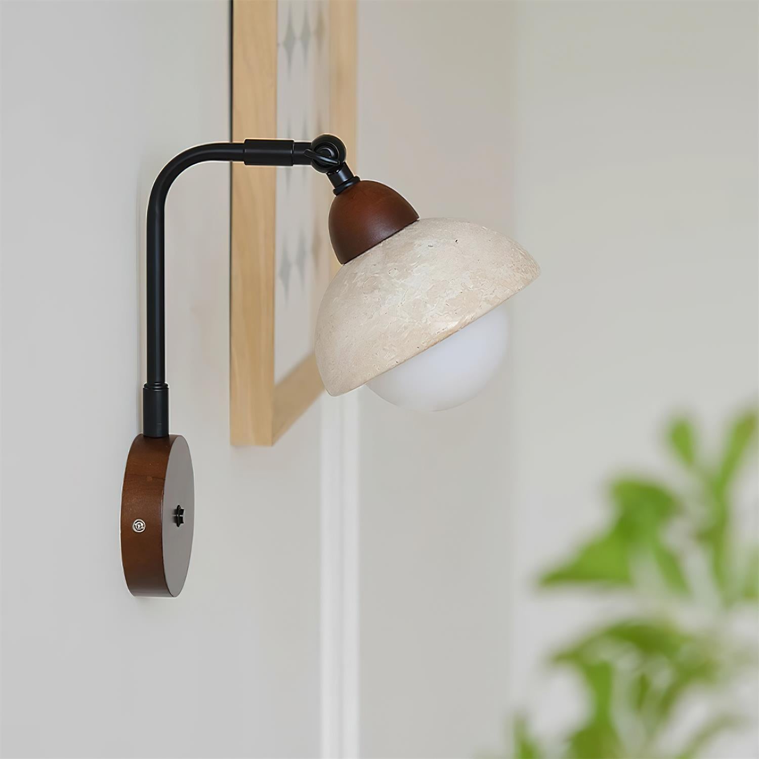 Solaro Wall Light Travertine White Opalescent Globe - Letslighting