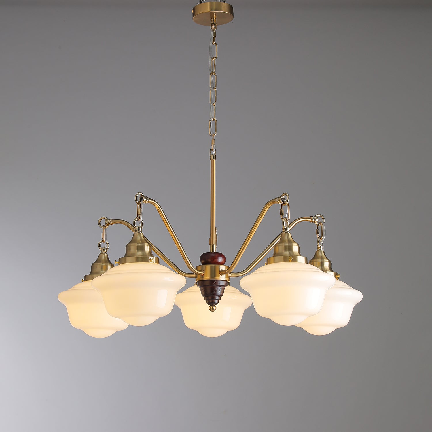 Lustra Chandelier Brass Wood Frosted Glass Classic - Letslighting
