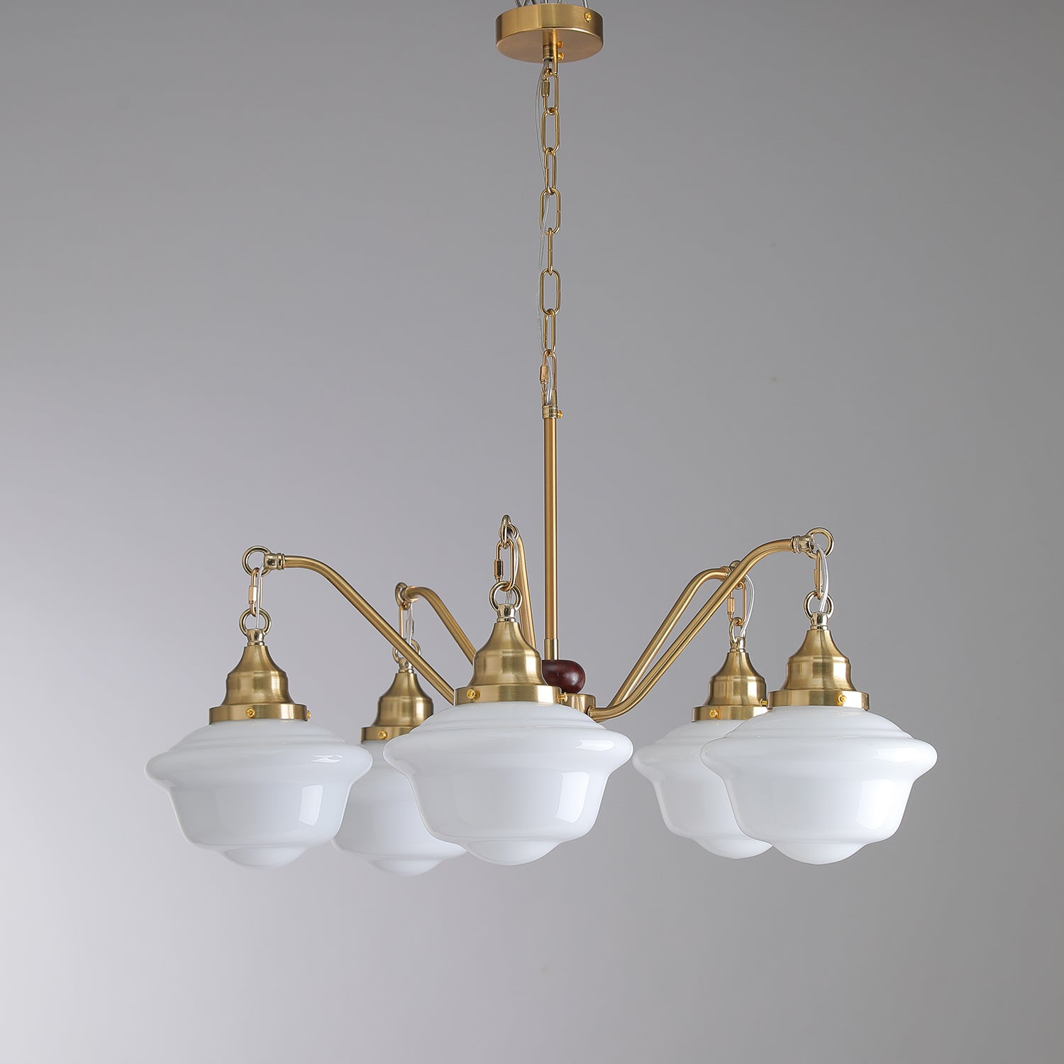 Lustra Chandelier Brass Wood Frosted Glass Classic - Letslighting