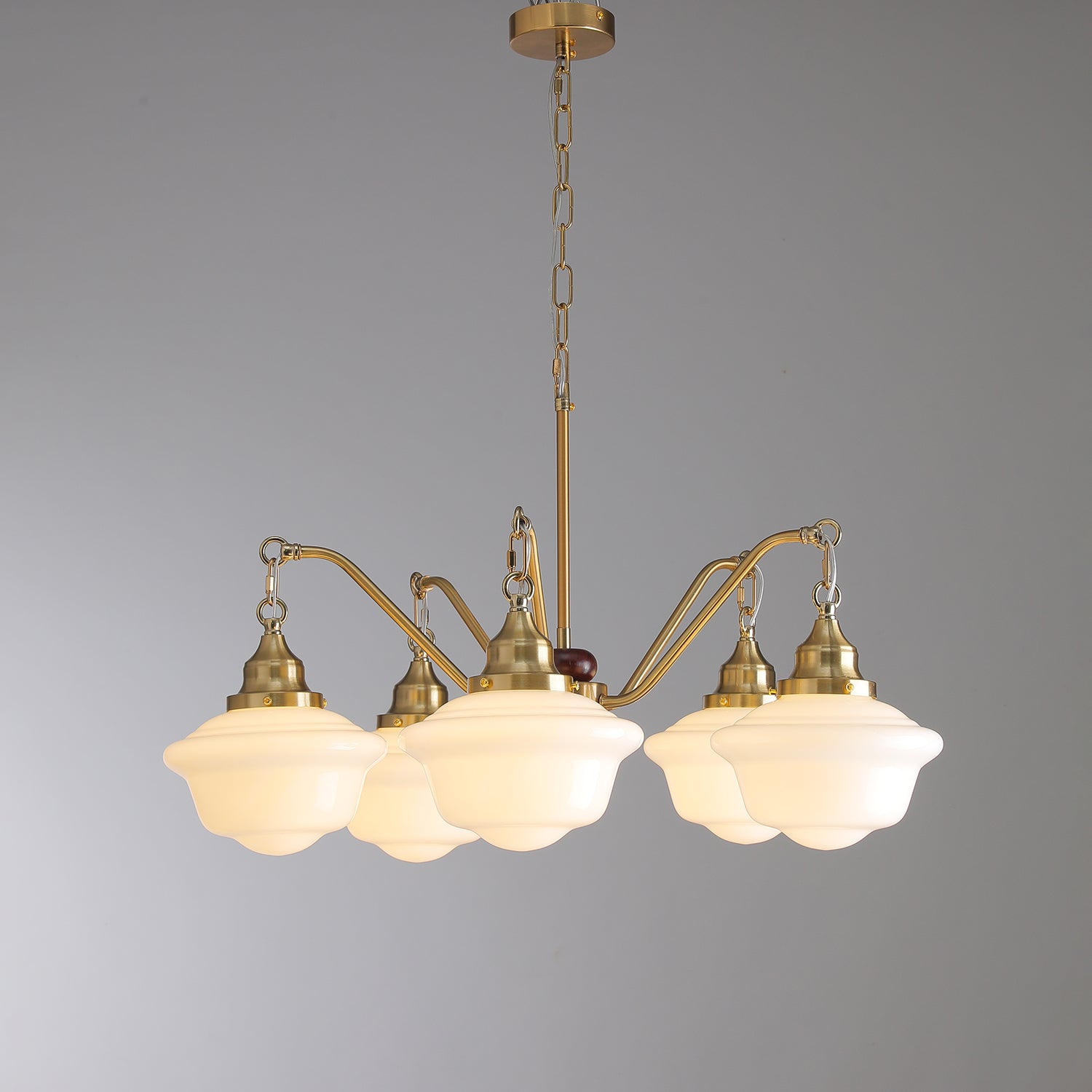 Lustra Chandelier Brass Wood Frosted Glass Classic - Letslighting