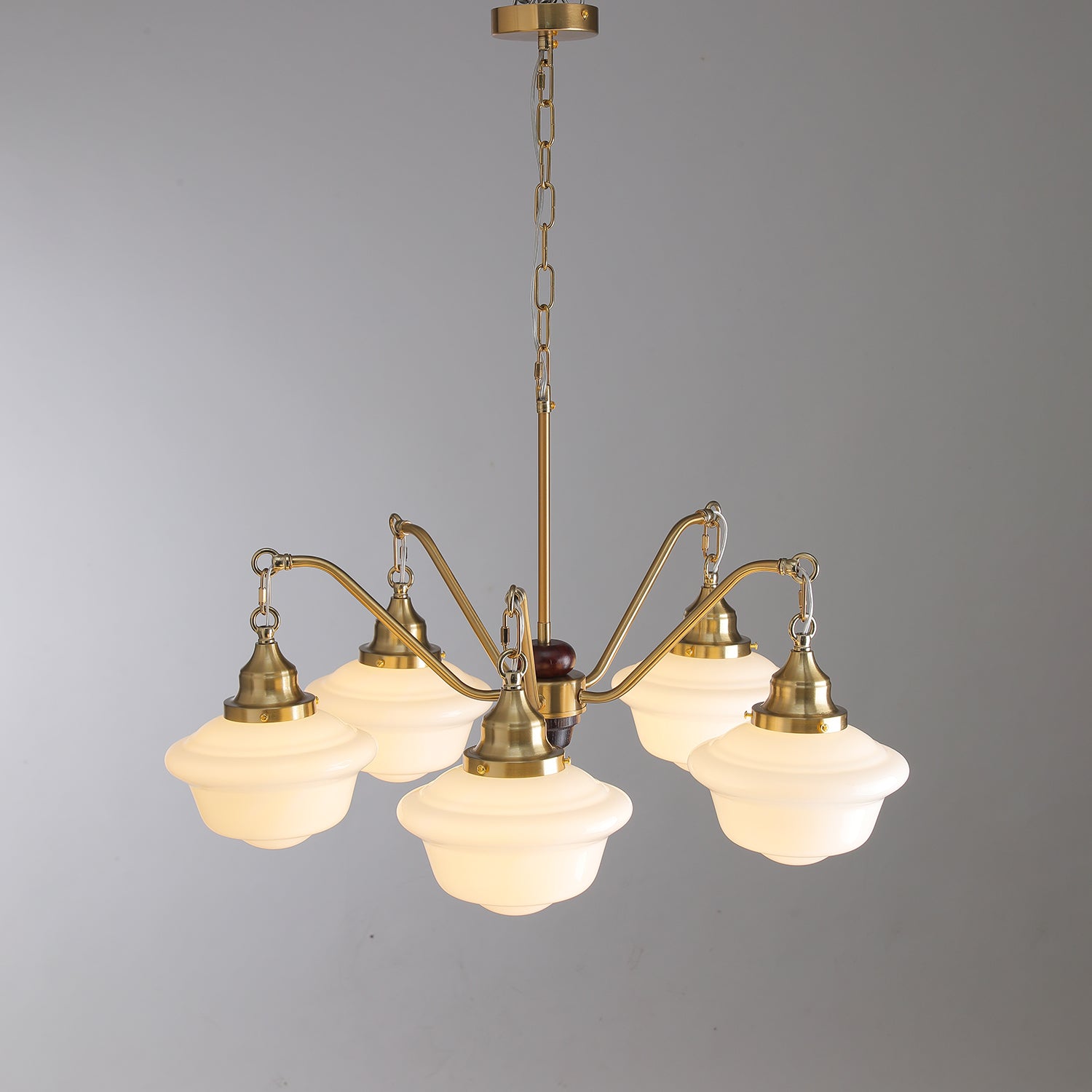 Lustra Chandelier Brass Wood Frosted Glass Classic - Letslighting