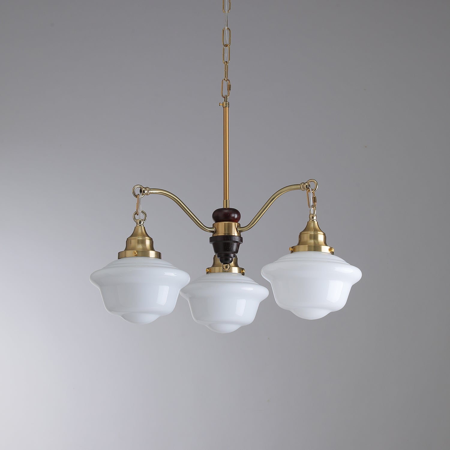 Lustra Chandelier Brass Wood Frosted Glass Classic - Letslighting