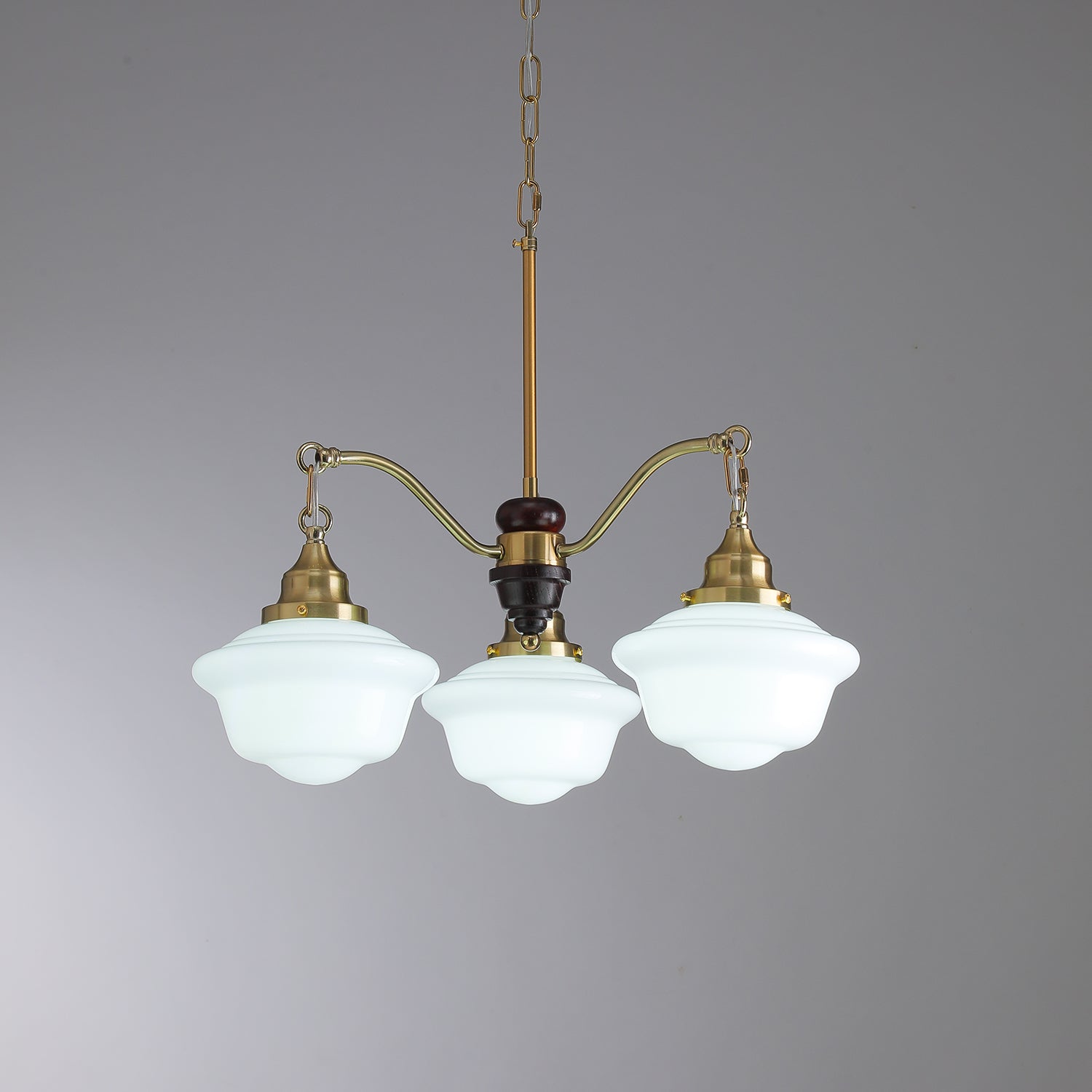 Lustra Chandelier Brass Wood Frosted Glass Classic - Letslighting