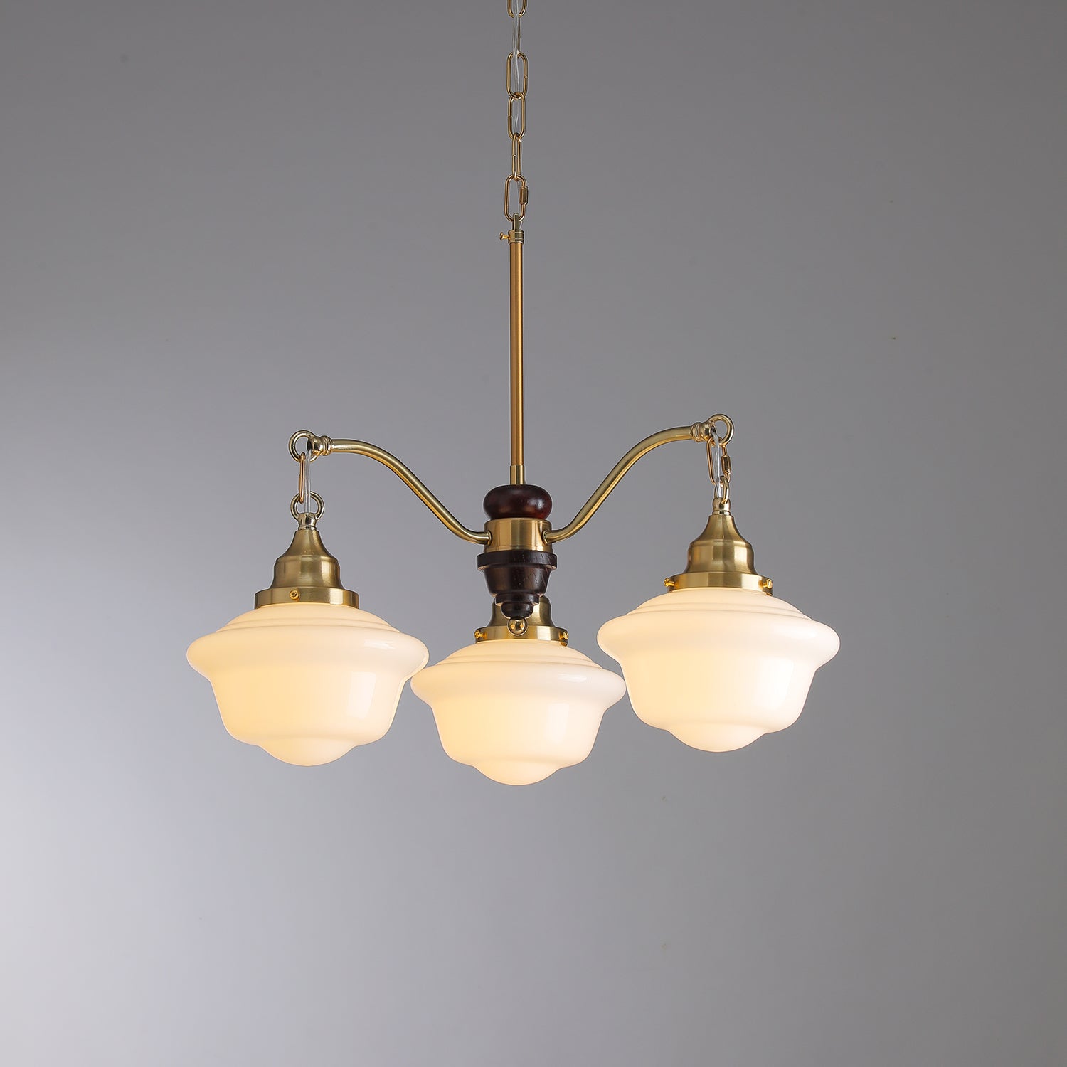Lustra Chandelier Brass Wood Frosted Glass Classic - Letslighting