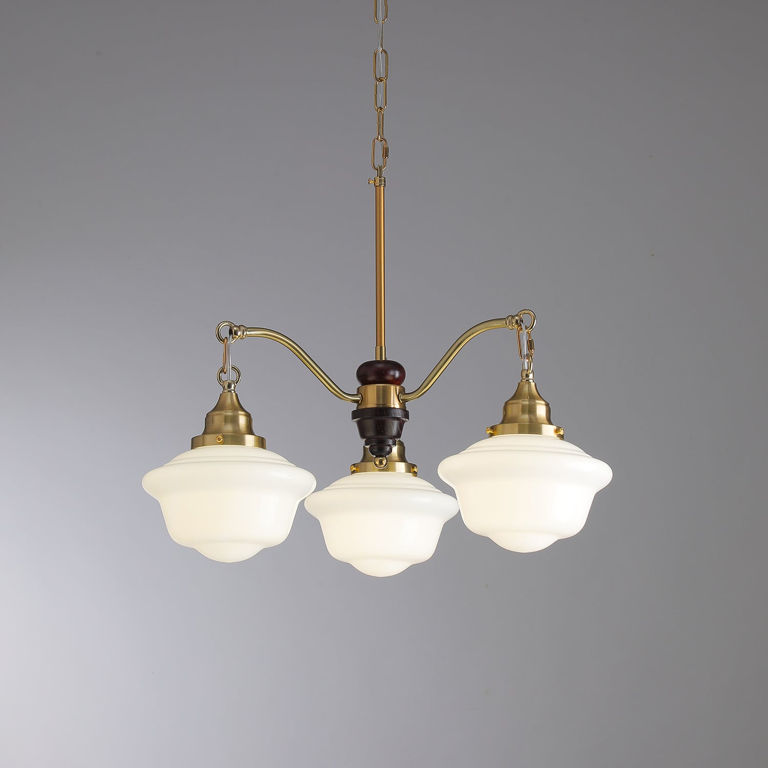 Lustra Chandelier Brass Wood Frosted Glass Classic - Letslighting