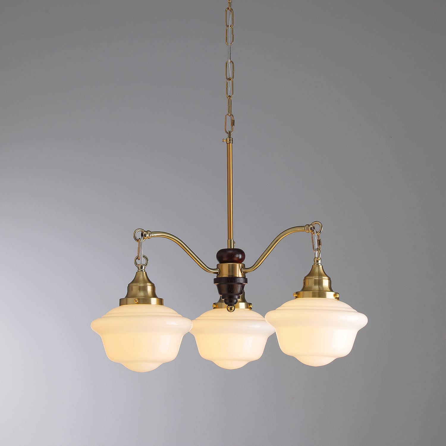 Lustra Chandelier Brass Wood Frosted Glass Classic - Letslighting