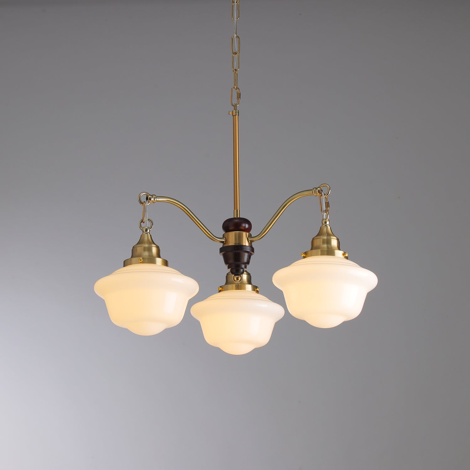 Lustra Chandelier Brass Wood Frosted Glass Classic - Letslighting