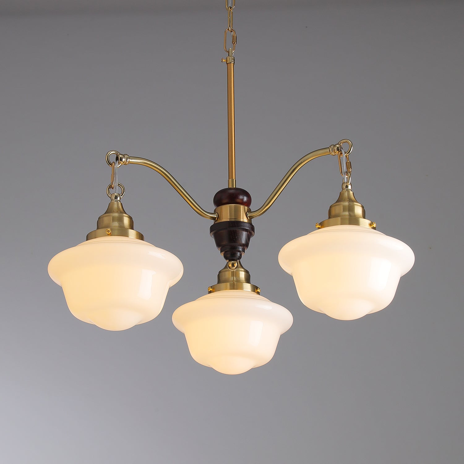 Lustra Chandelier Brass Wood Frosted Glass Classic - Letslighting
