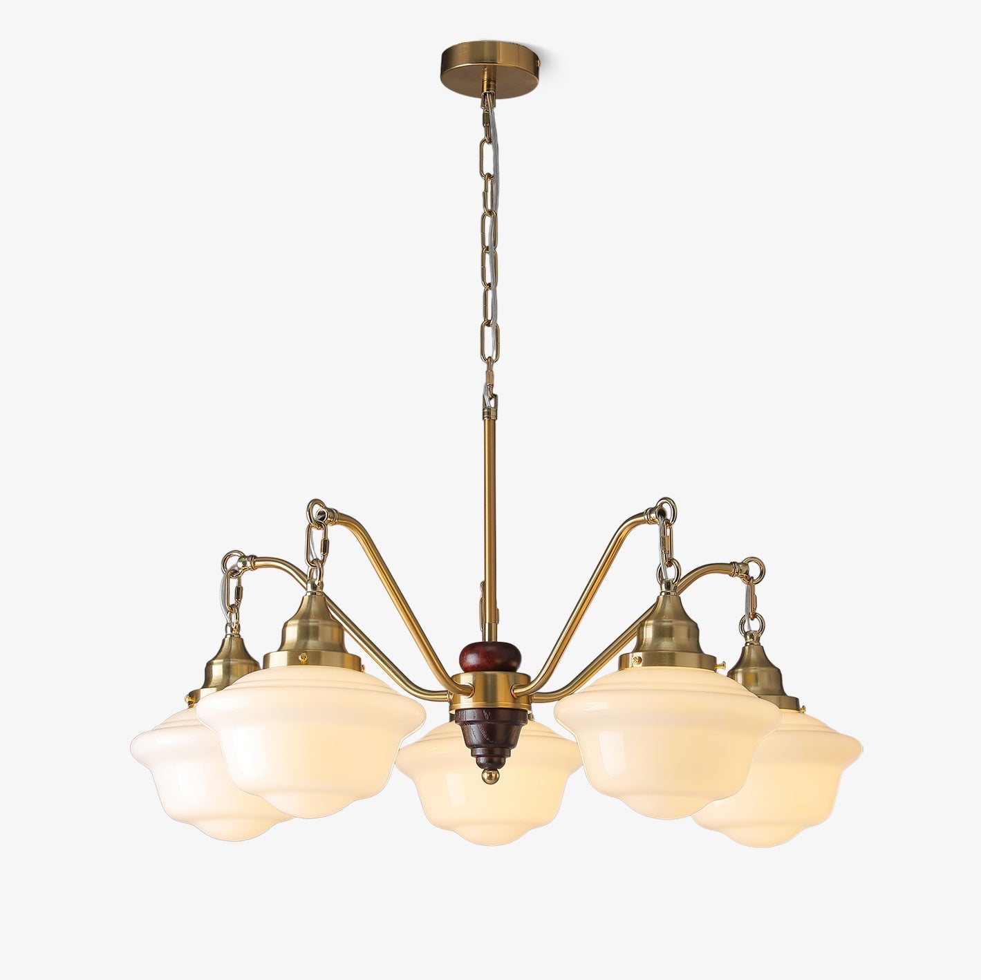 Lustra Chandelier Brass Wood Frosted Glass Classic - Letslighting