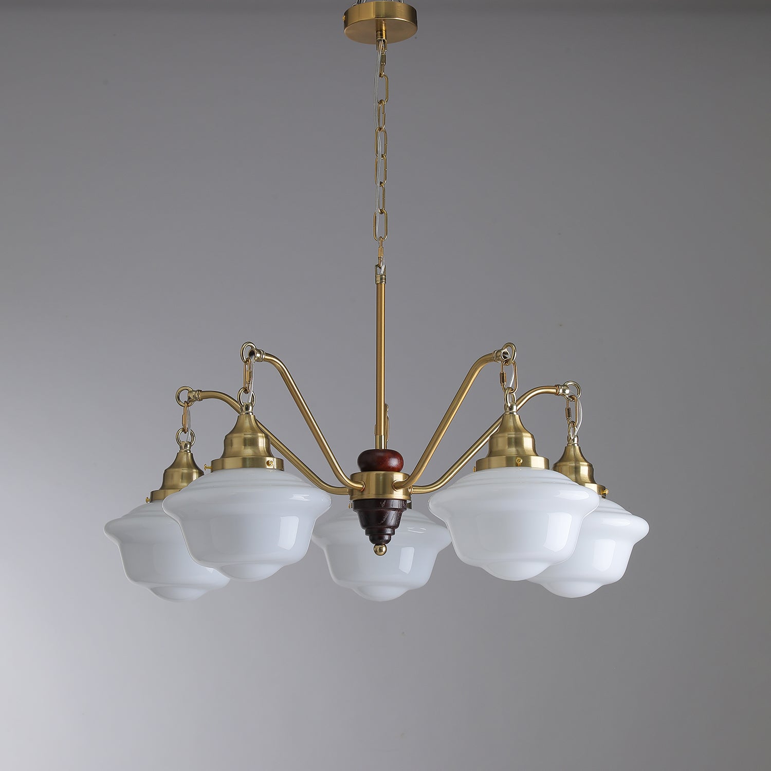 Lustra Chandelier Brass Wood Frosted Glass Classic - Letslighting