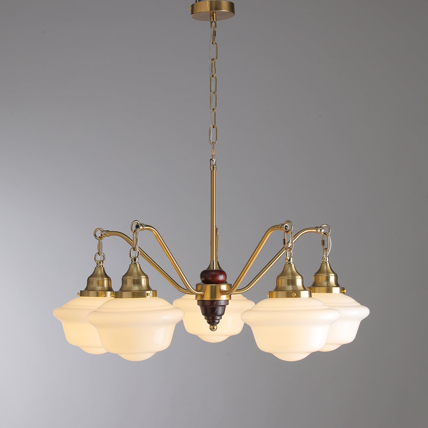 Lustra Chandelier Brass Wood Frosted Glass Classic - Letslighting