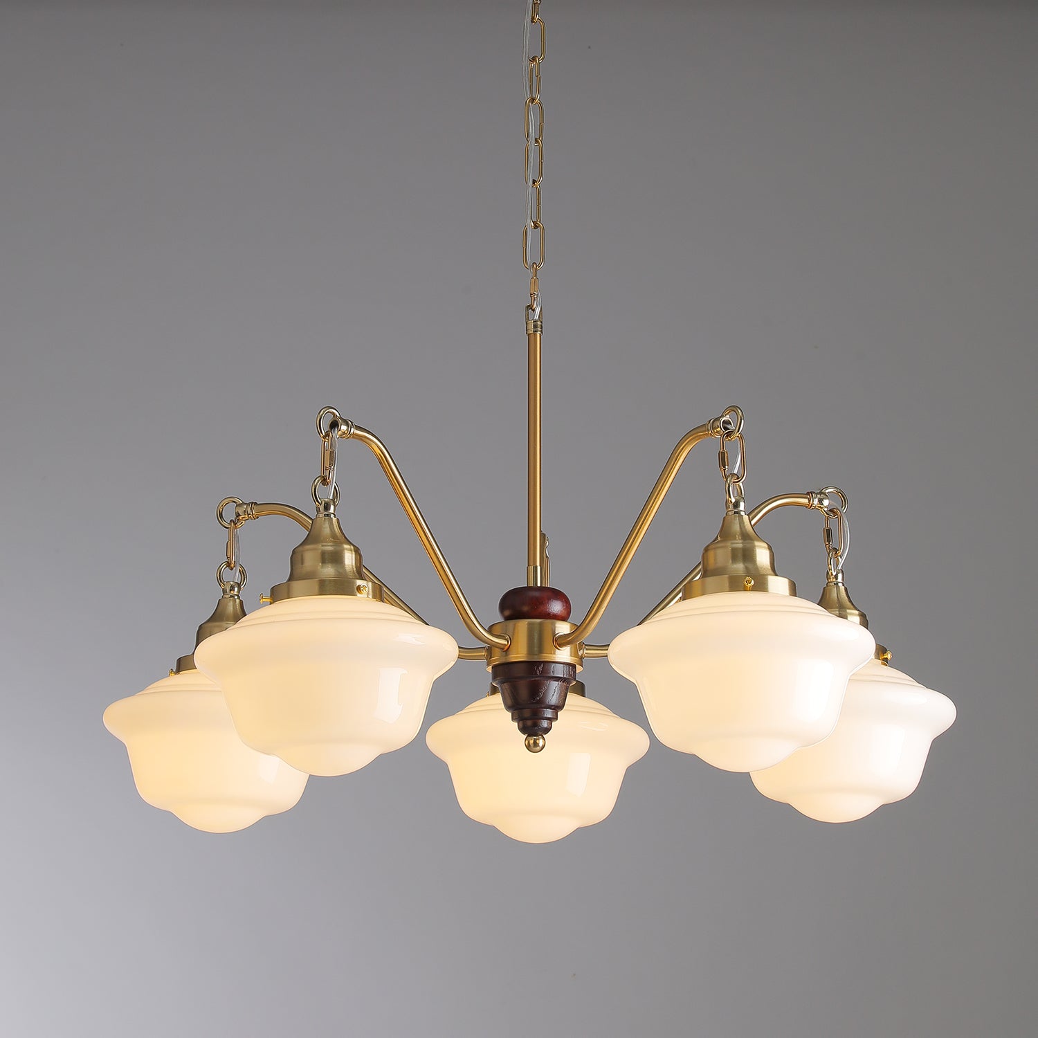 Lustra Chandelier Brass Wood Frosted Glass Classic - Letslighting