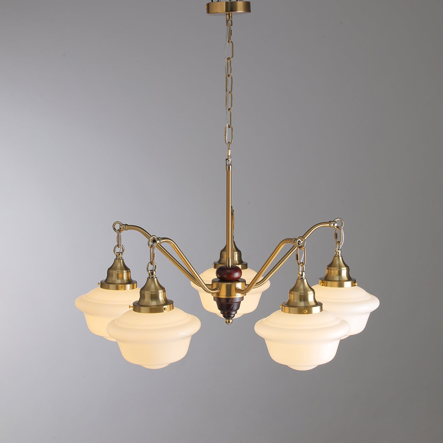 Lustra Chandelier Brass Wood Frosted Glass Classic - Letslighting