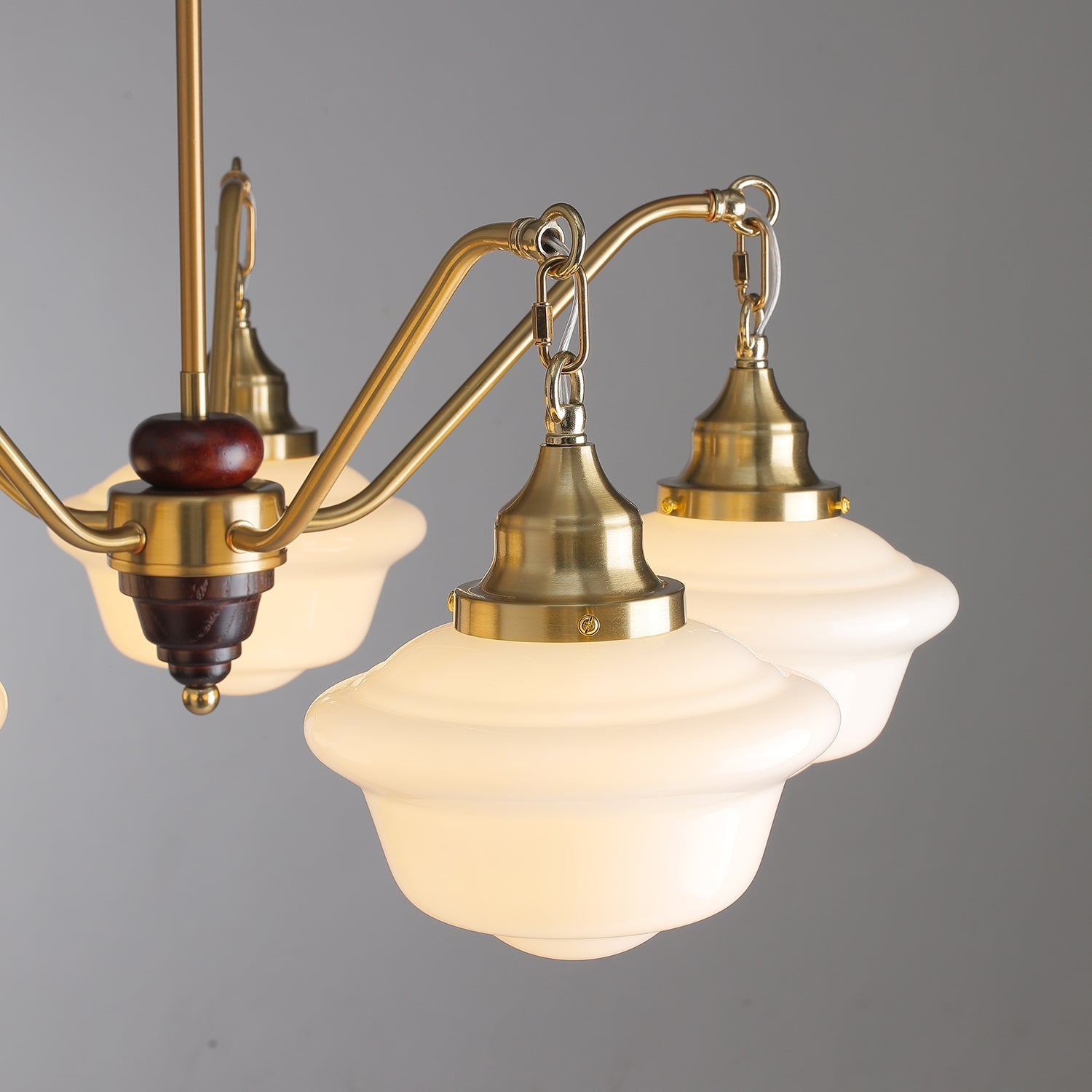 Lustra Chandelier Brass Wood Frosted Glass Classic - Letslighting