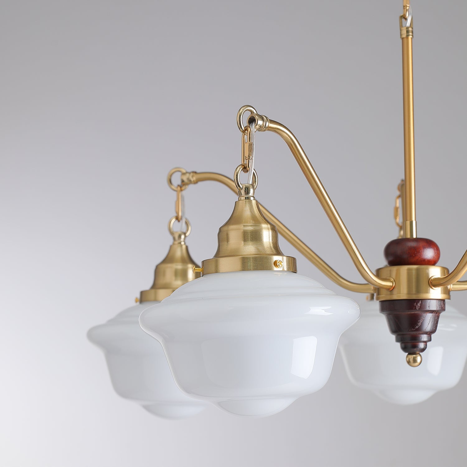 Lustra Chandelier Brass Wood Frosted Glass Classic - Letslighting