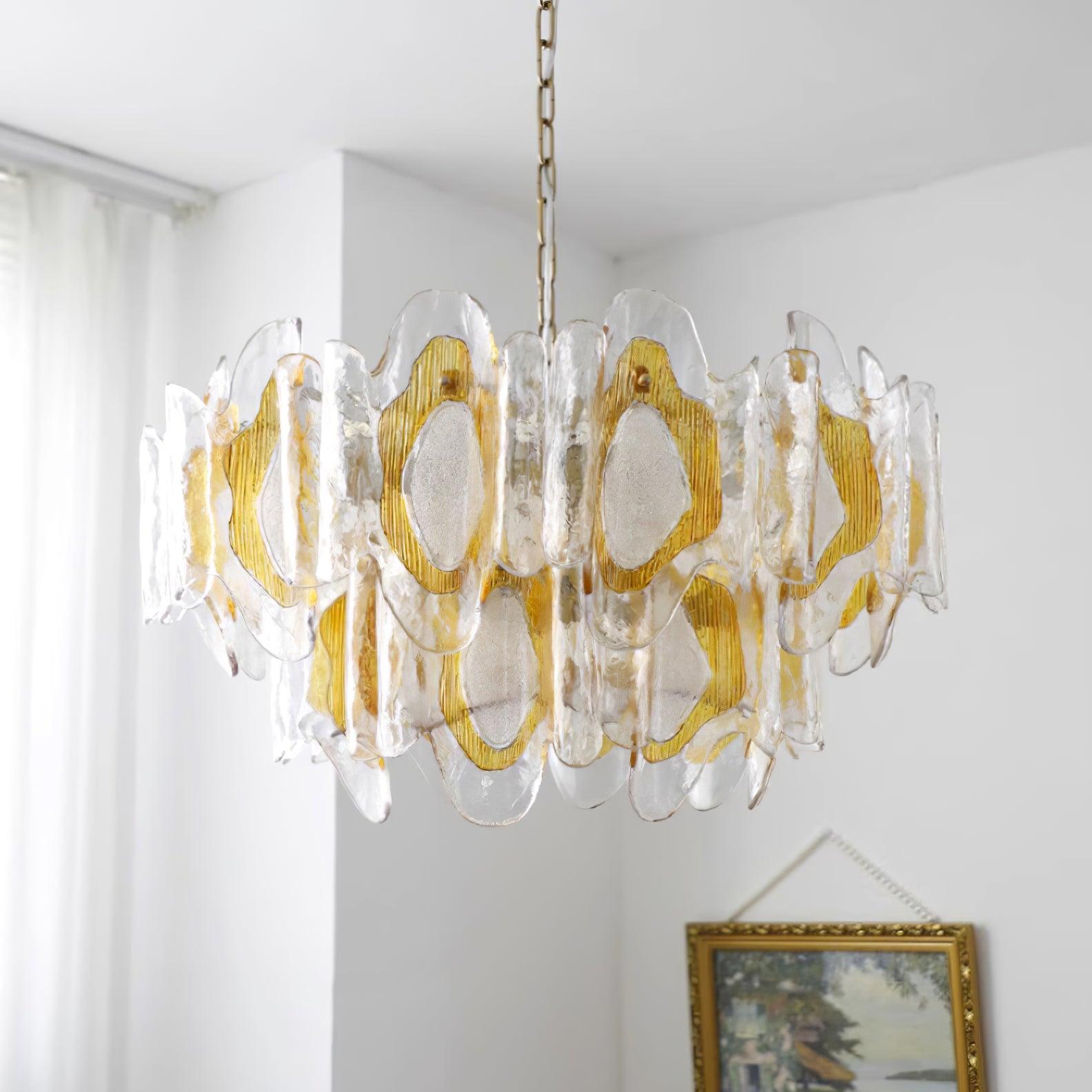 Marrina Chandelier Amber Wave Glass Vintage - Letslighting